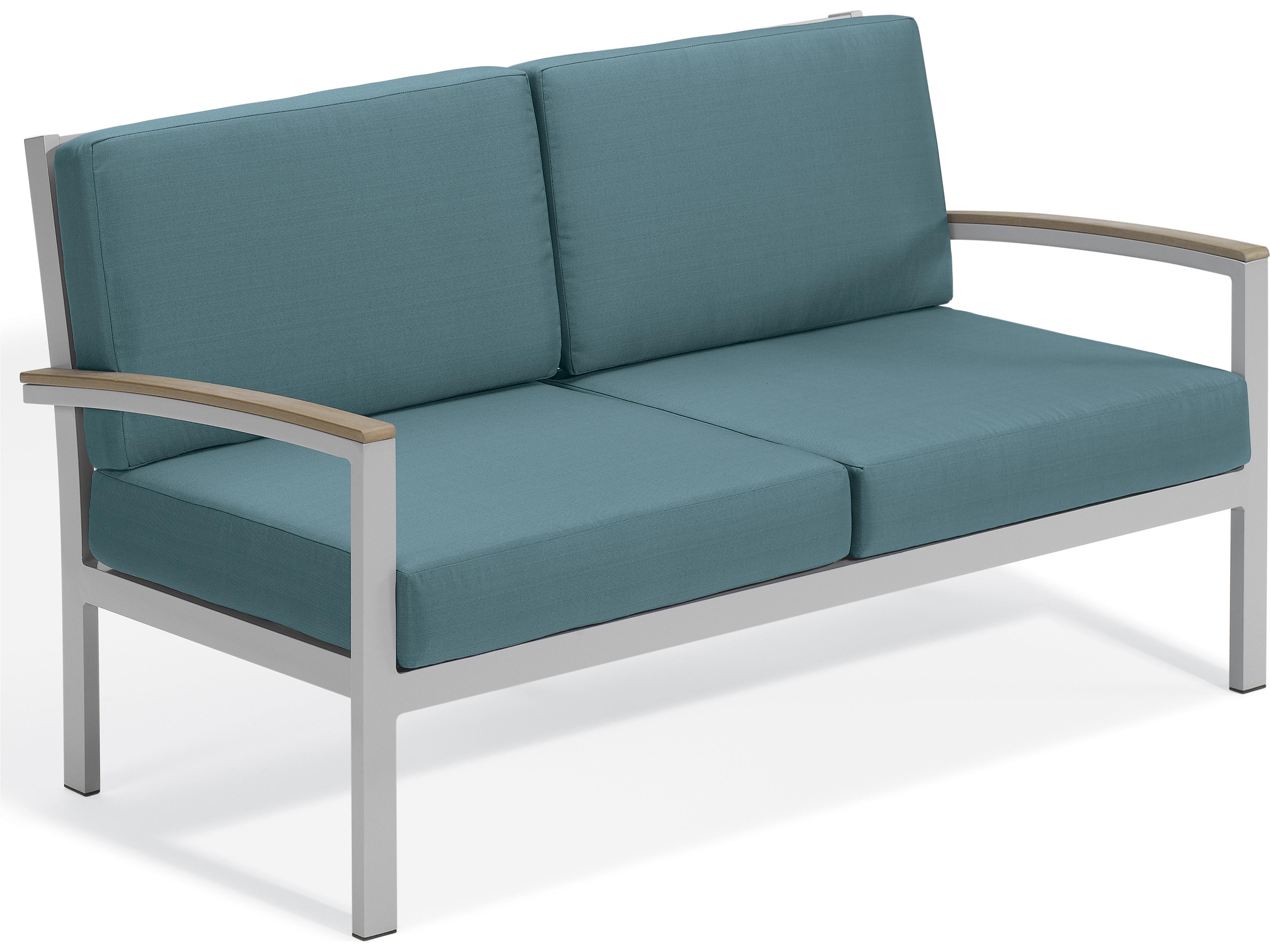Travira Aluminum Flint Outdoor Loveseat with Ice Blue Cushions