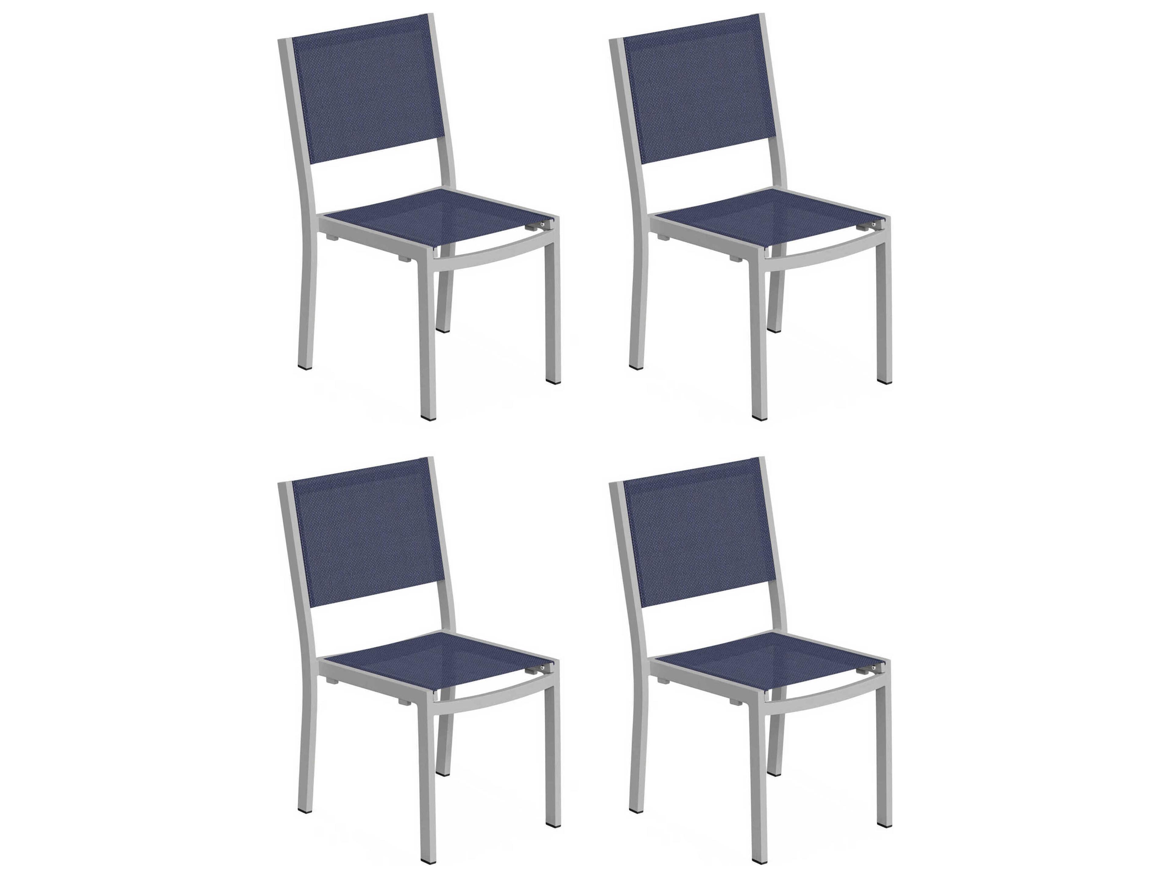 Travira Aluminum Flint Patio Dining Side Chair with Ink Pen Sling Sett of 4