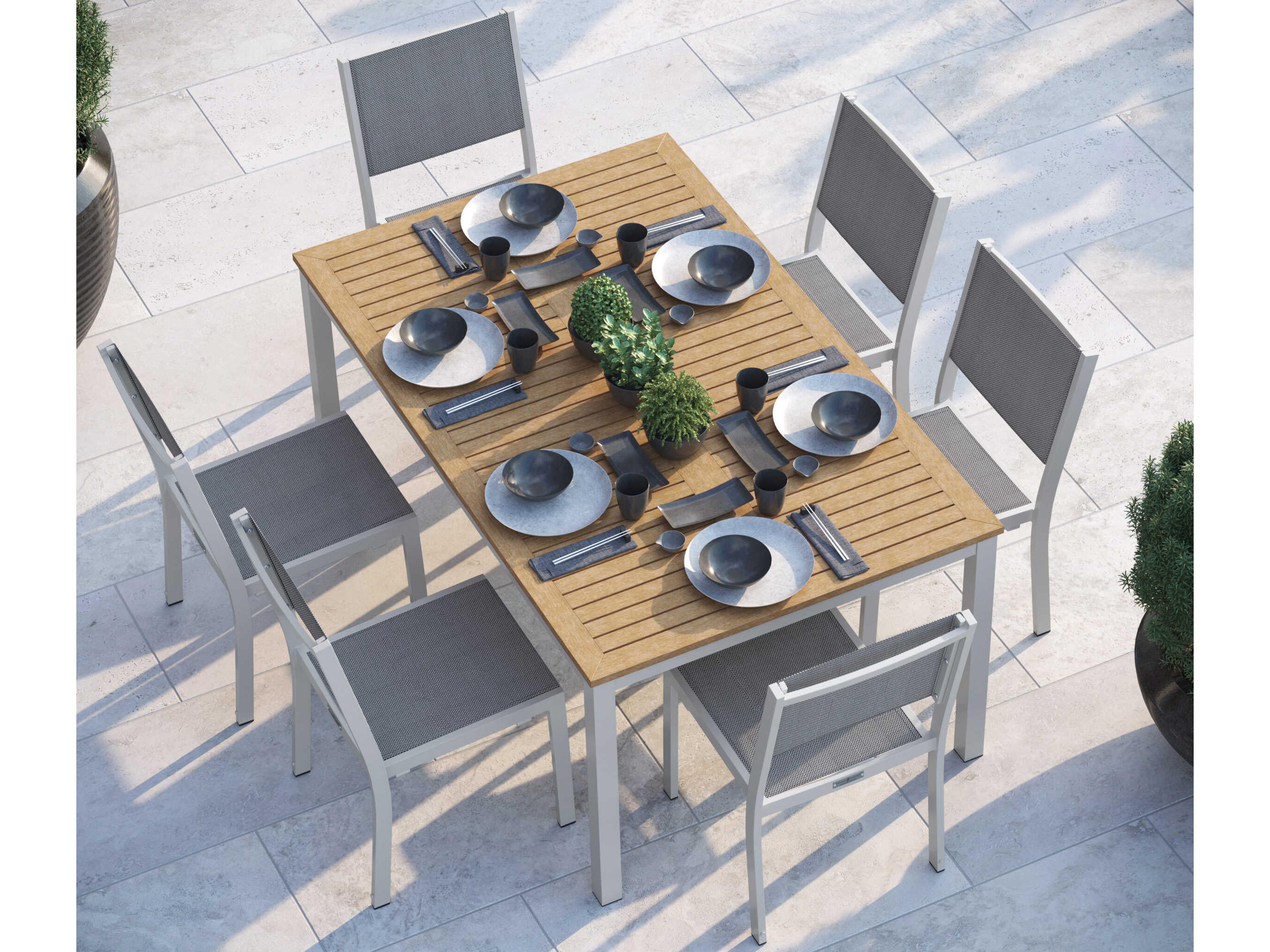 Oxford Garden Travira Aluminum Flint Outdoor Patio Dining Side Chair with Titanium Sling Set of 4