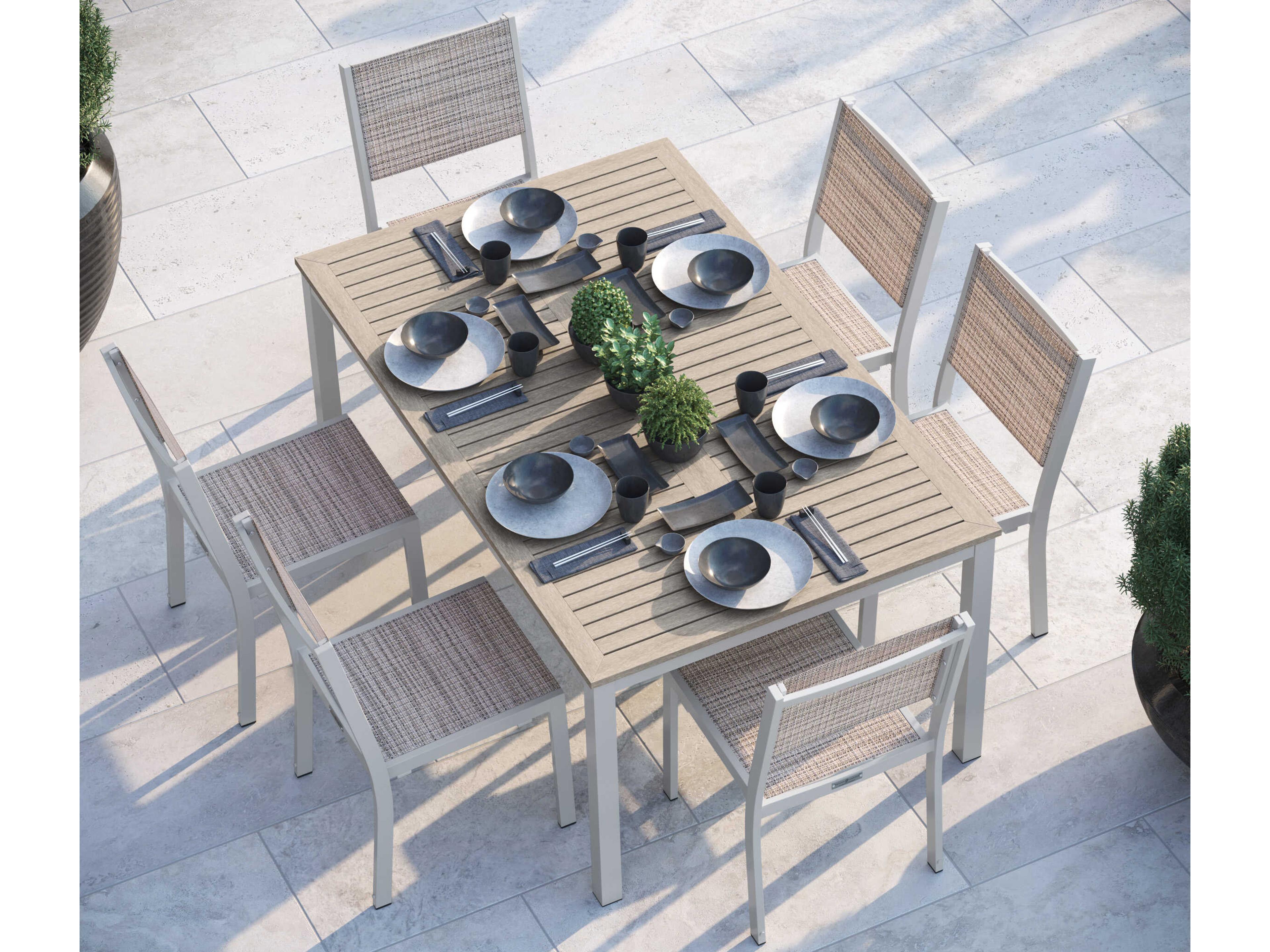 Oxford Garden Travira Aluminum Carbon Patio Dining Side Chair with Bellows Sling Set of 2