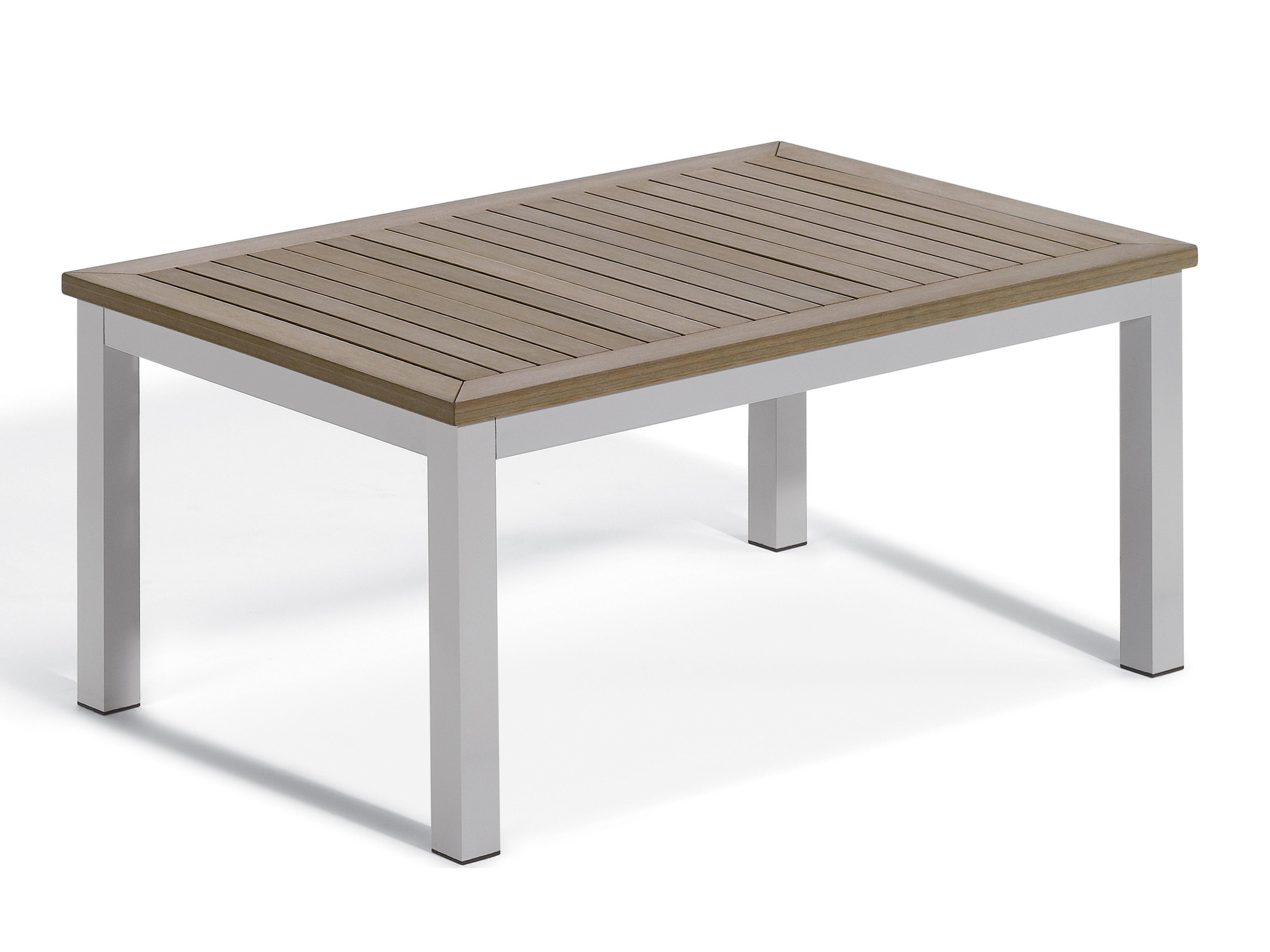 Travira Aluminum Flint Rectangular Tekwood Top Patio Coffee Table