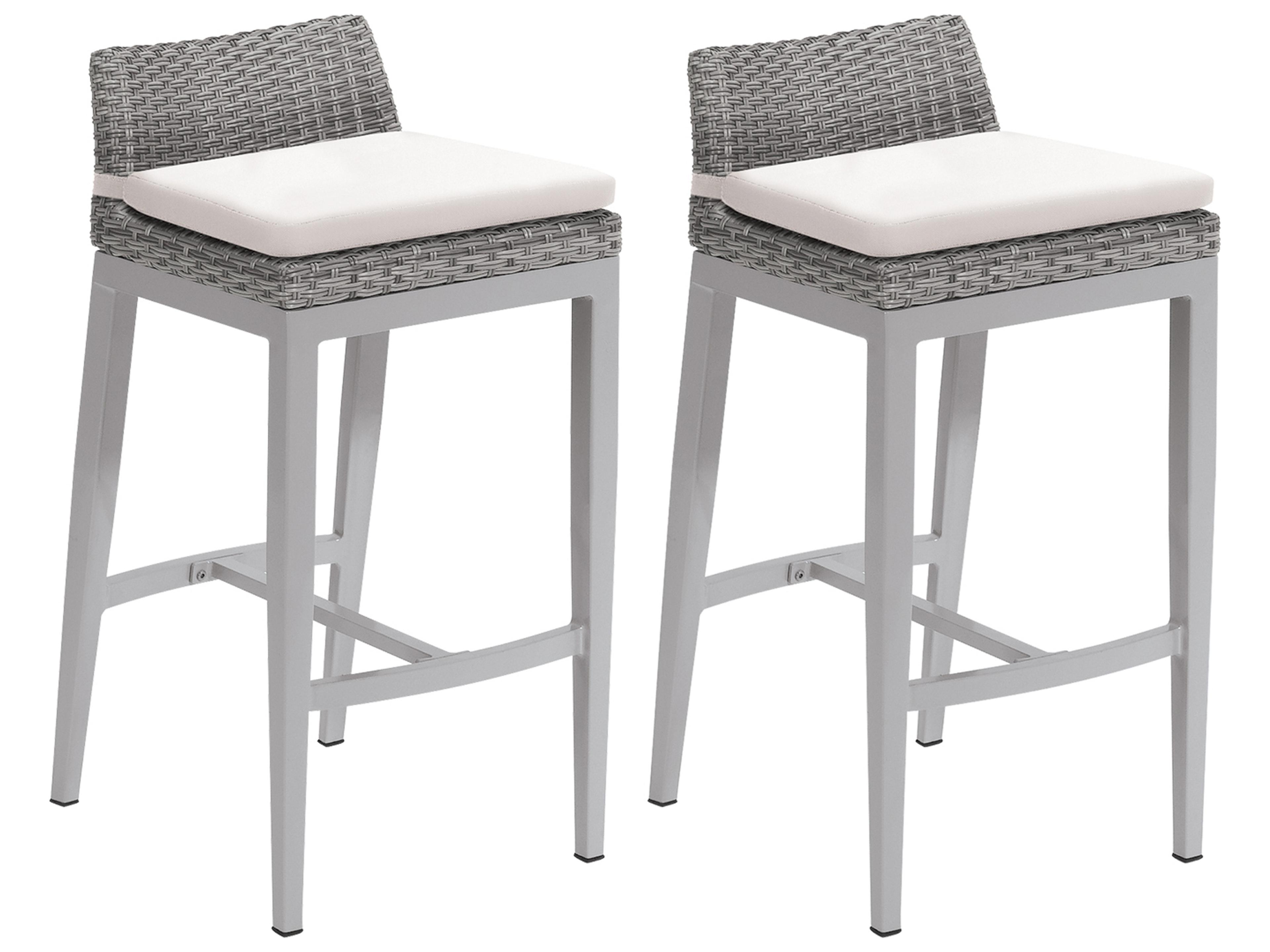 Argento Wicker Patio Bar Stool with Eggshell White Cushions Set of 2