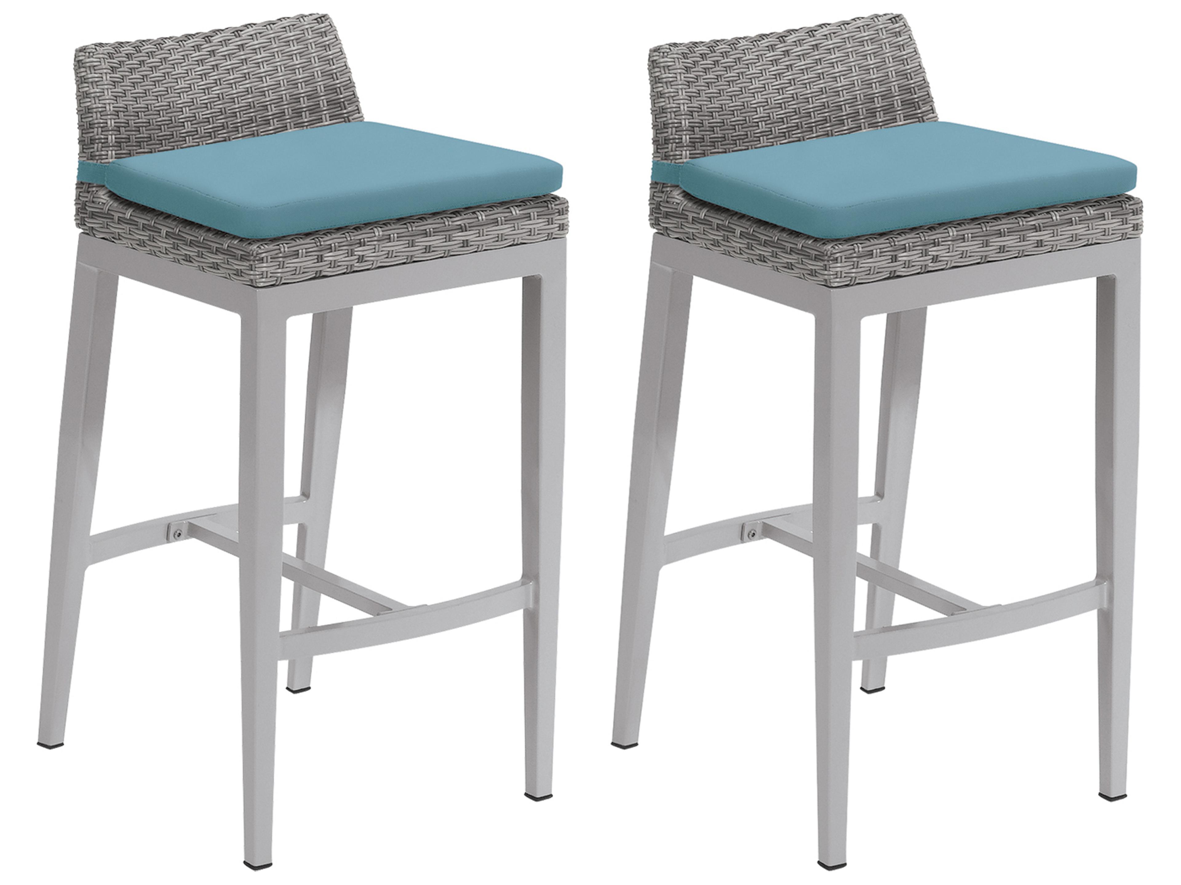 Argento Wicker Outdoor Bar Stool with Ice Blue Cushions Set of 2