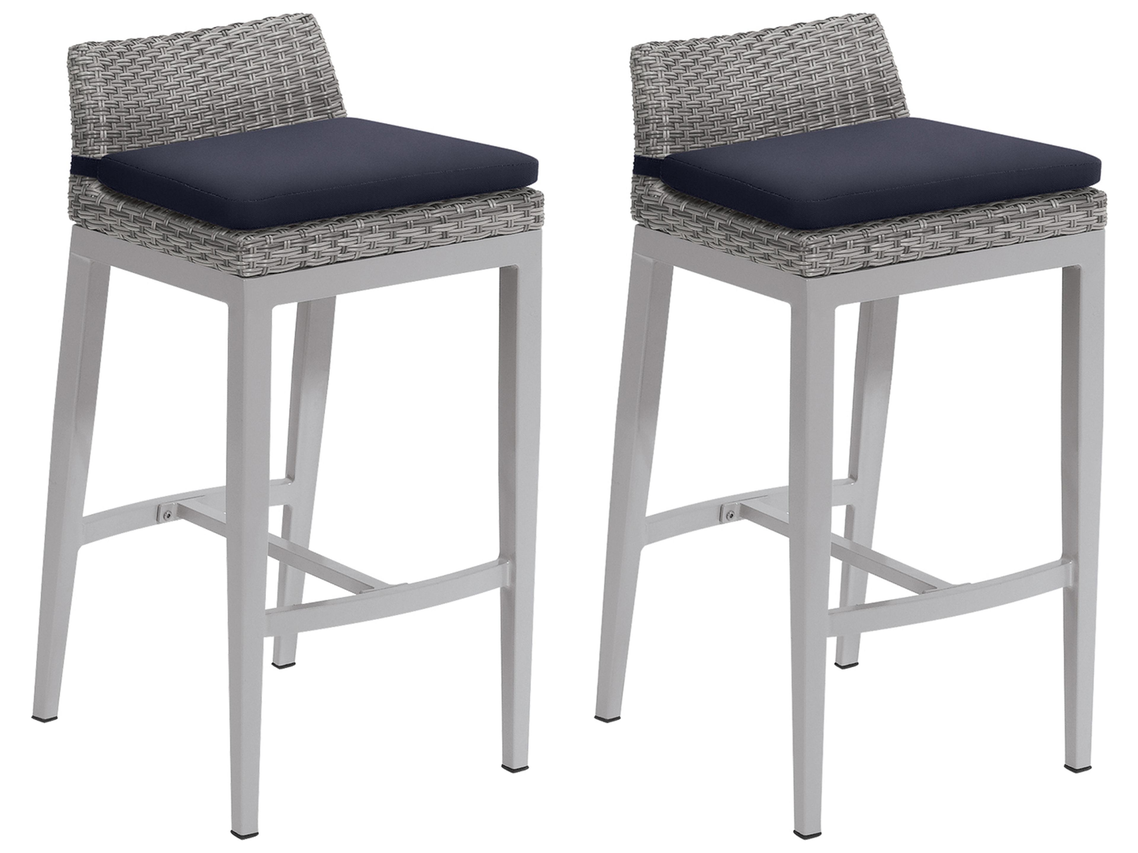 Argento Wicker Outdoor Patio Bar Stool with Midnight Blue Cushions Set of 2