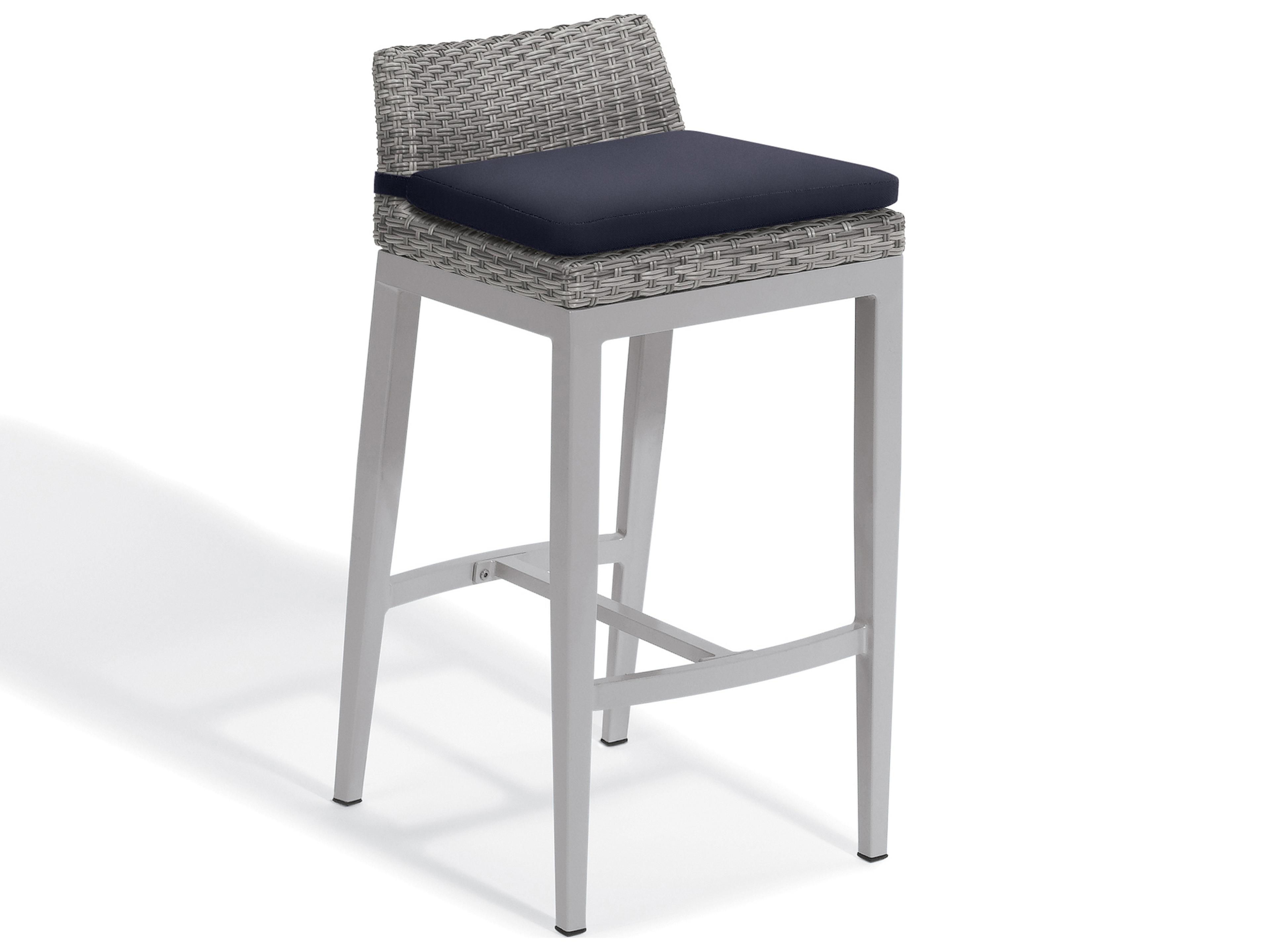 Argento Wicker Outdoor Bar Stool with Midnight Blue Cushion