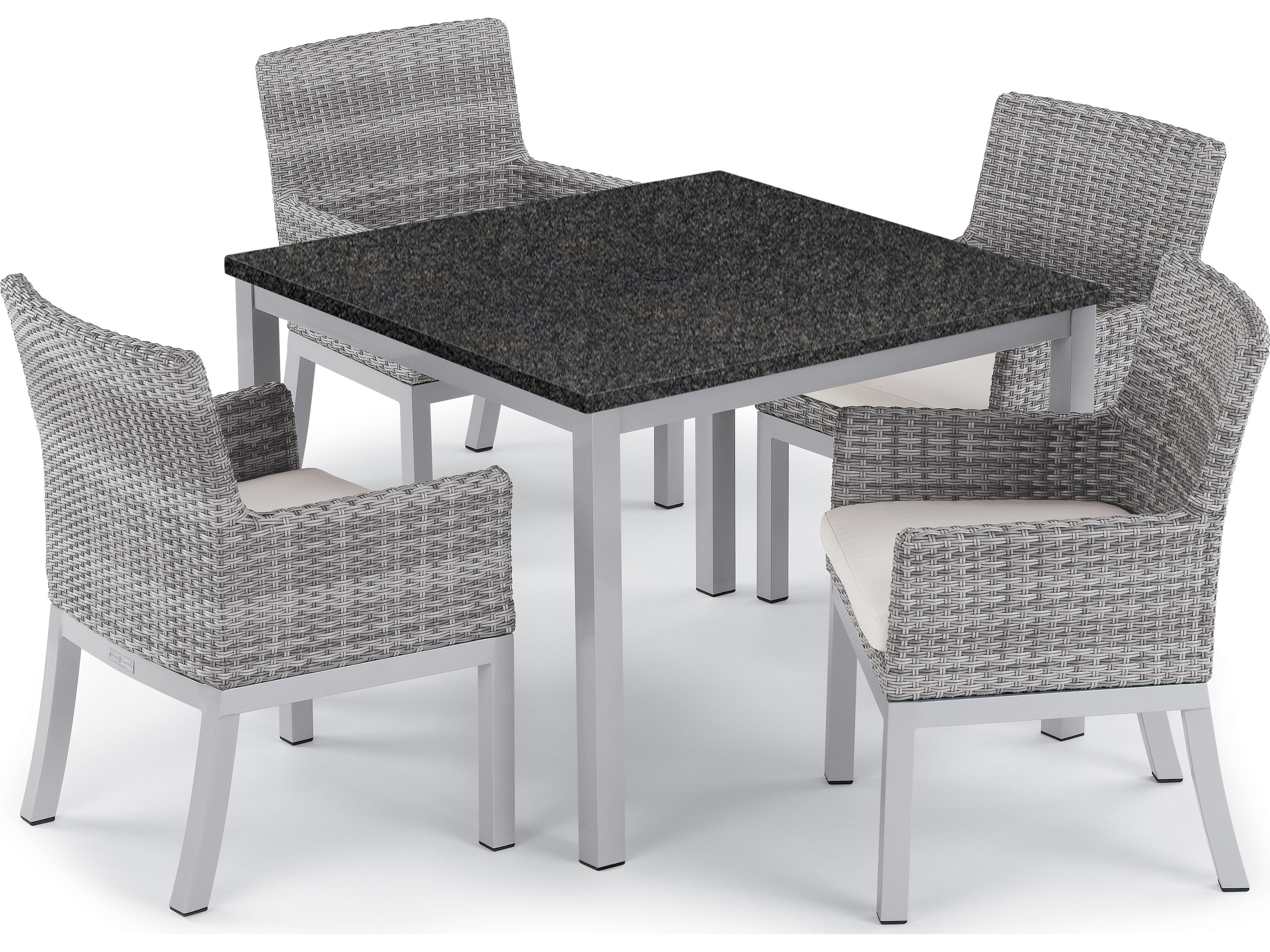 Oxford Garden Argento Wicker Outdoor Dining Arm Chair with Eggshell White Cushions Set of 2