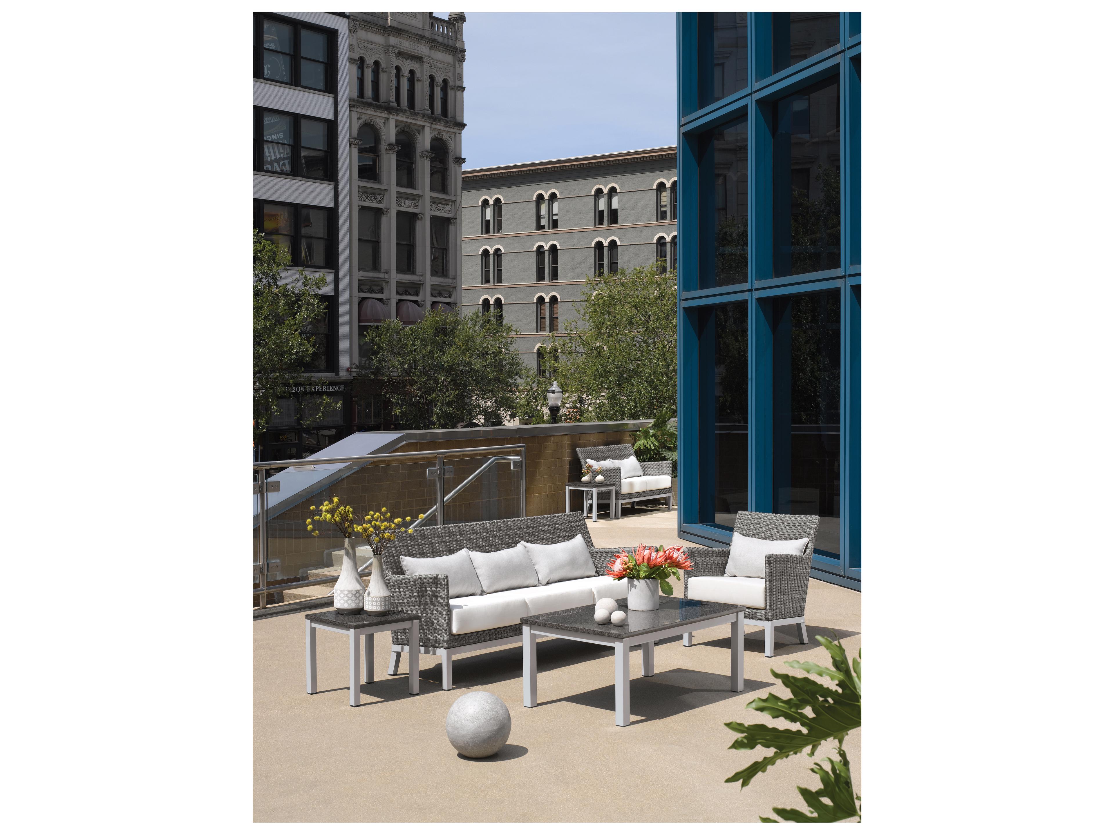 Oxford Garden Argento Wicker Patio Sofa with Eggshell White Cushions