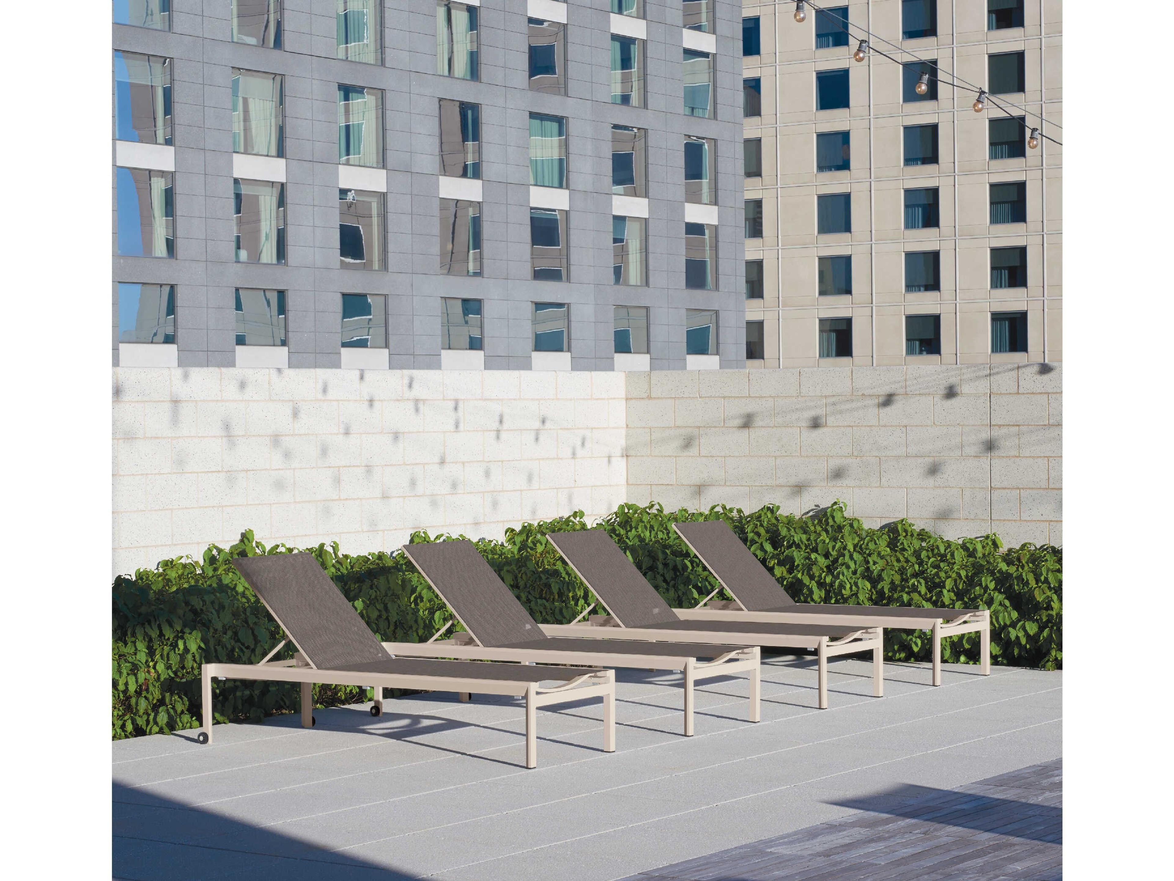 Oxford Garden Ven Oyster Cocoa Aluminum Sling Chaise Lounge Set of 2