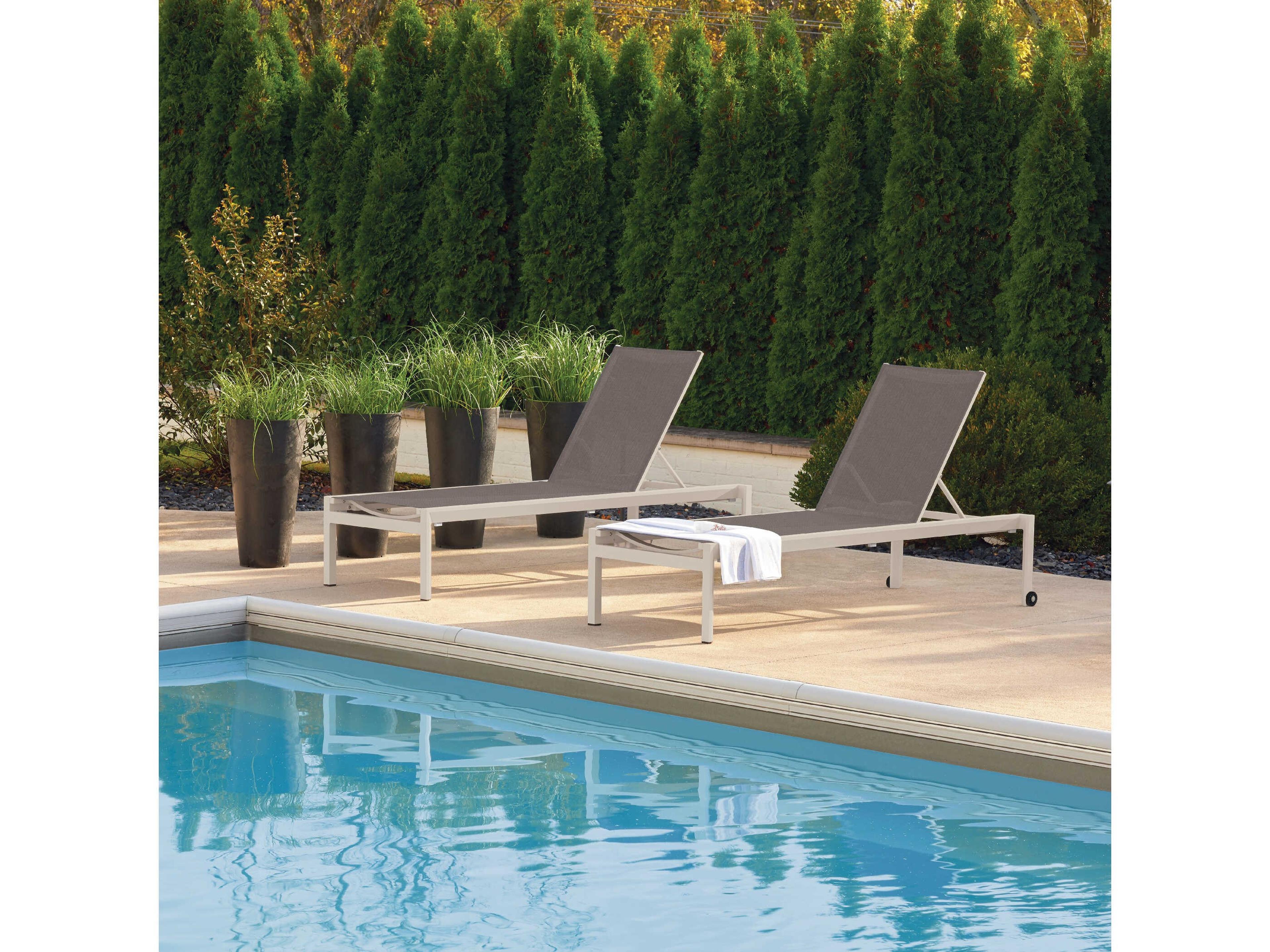Oxford Garden Ven Oyster Cocoa Aluminum Sling Chaise Lounge Set of 2