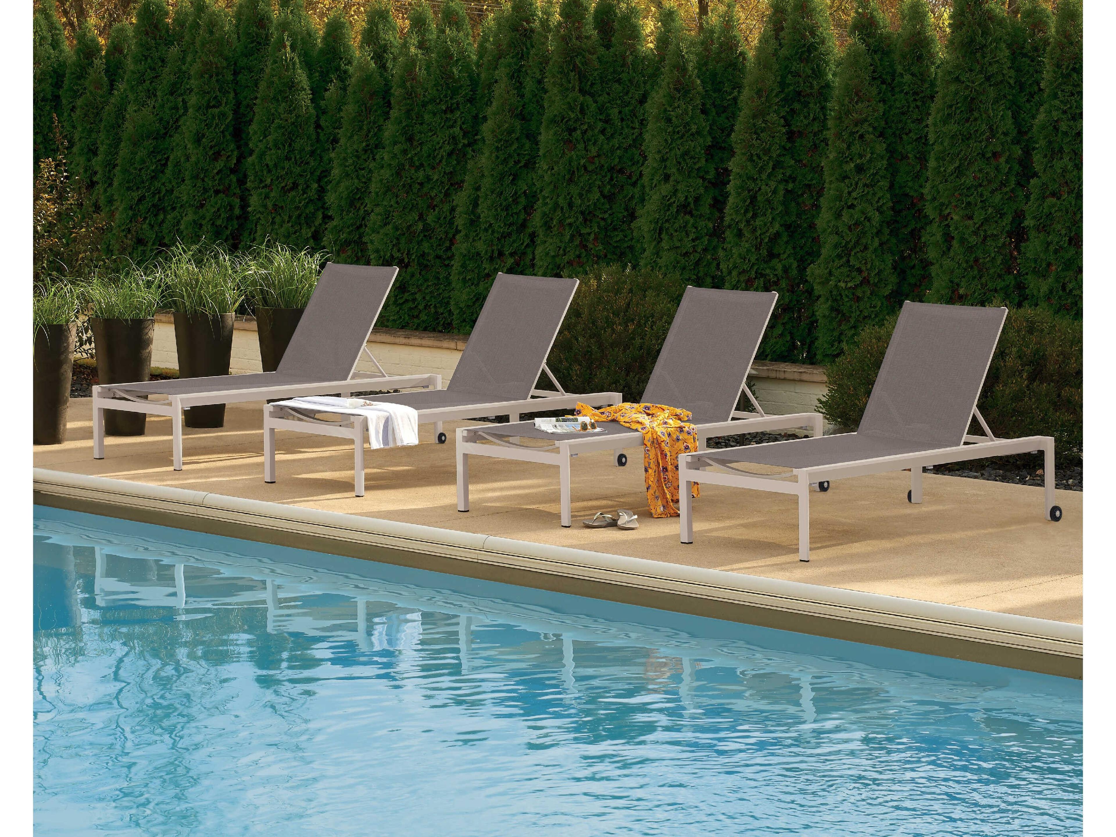 Oxford Garden Ven Oyster Cocoa Aluminum Sling Chaise Lounge Set of 4