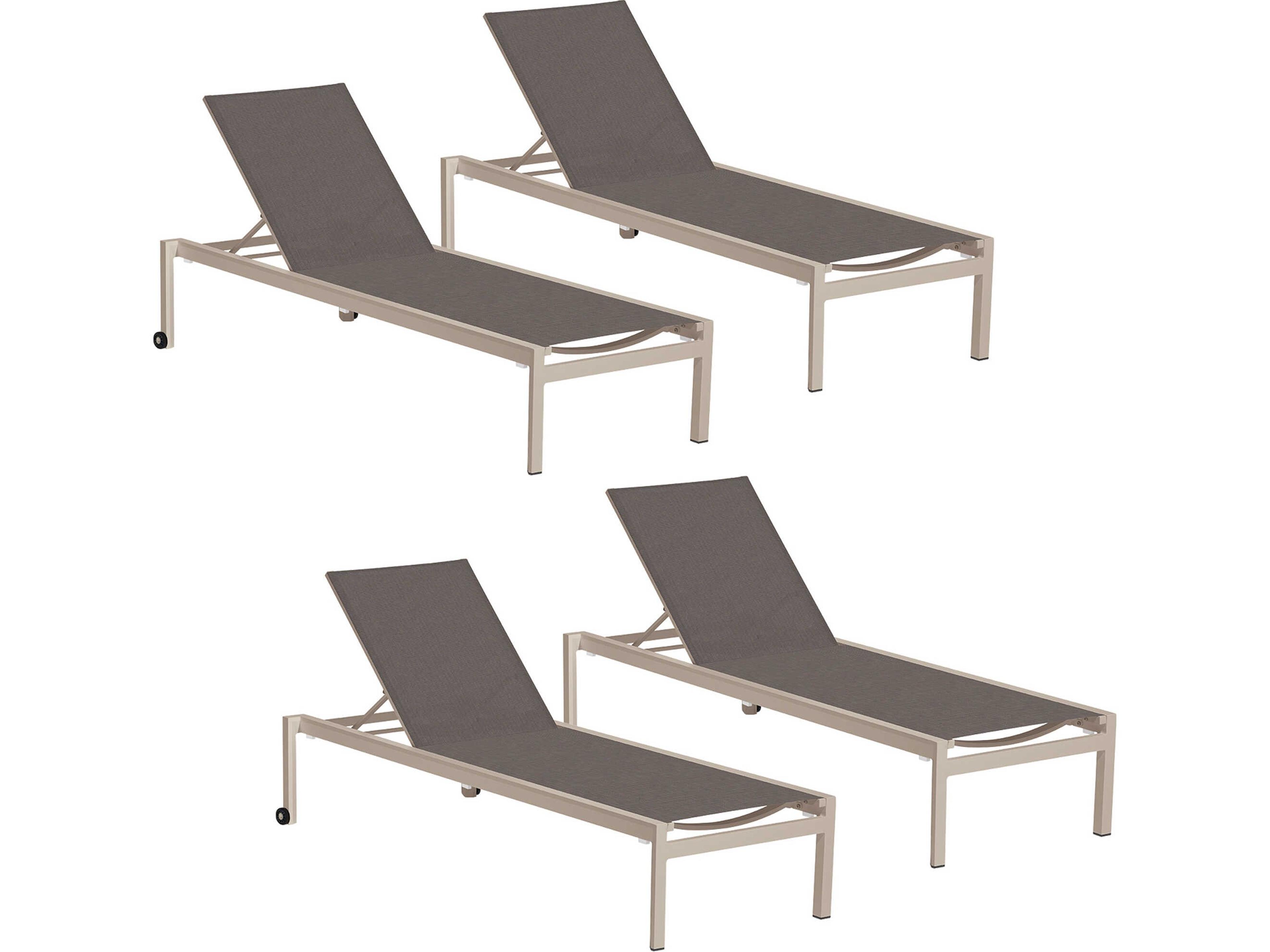 Ven Oyster Cocoa Aluminum Sling Chaise Lounge Set of 4