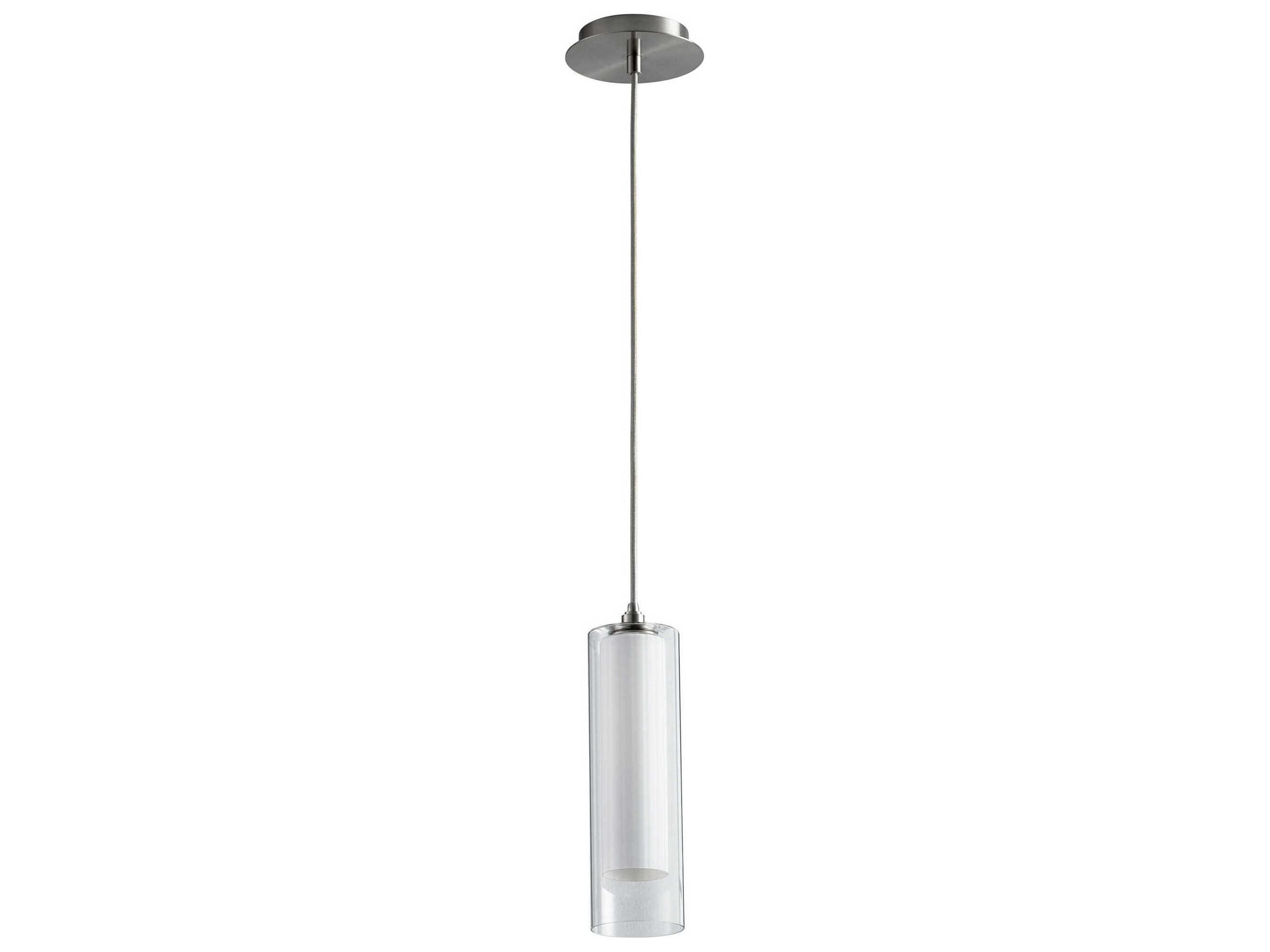 Gratis 1-Light Satin Nickel Opal Cylinder Mini Pendant