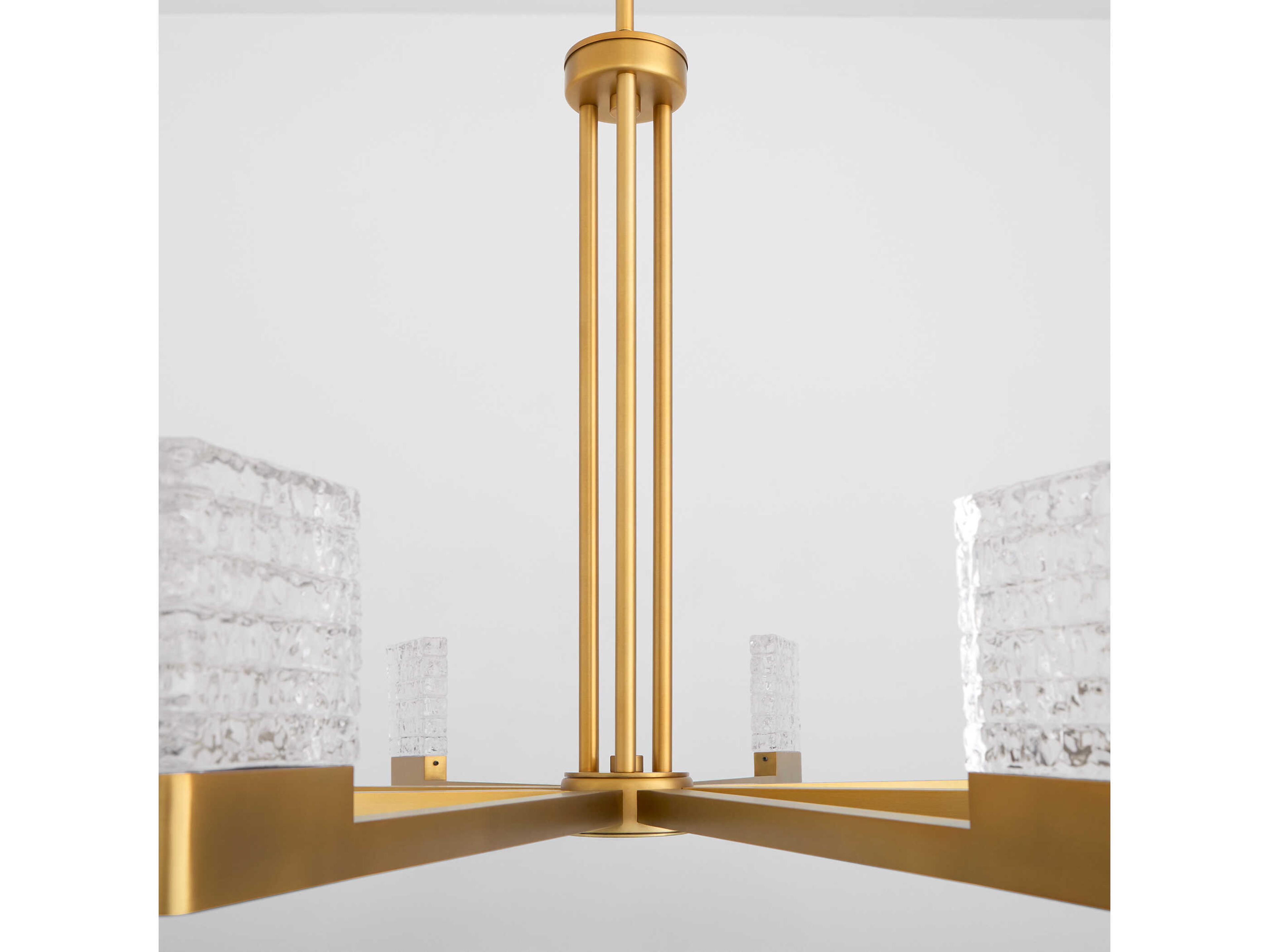 Oxygen by Quorum Gamma 8-Light Brushed Brass Geometric Linear Chandelier