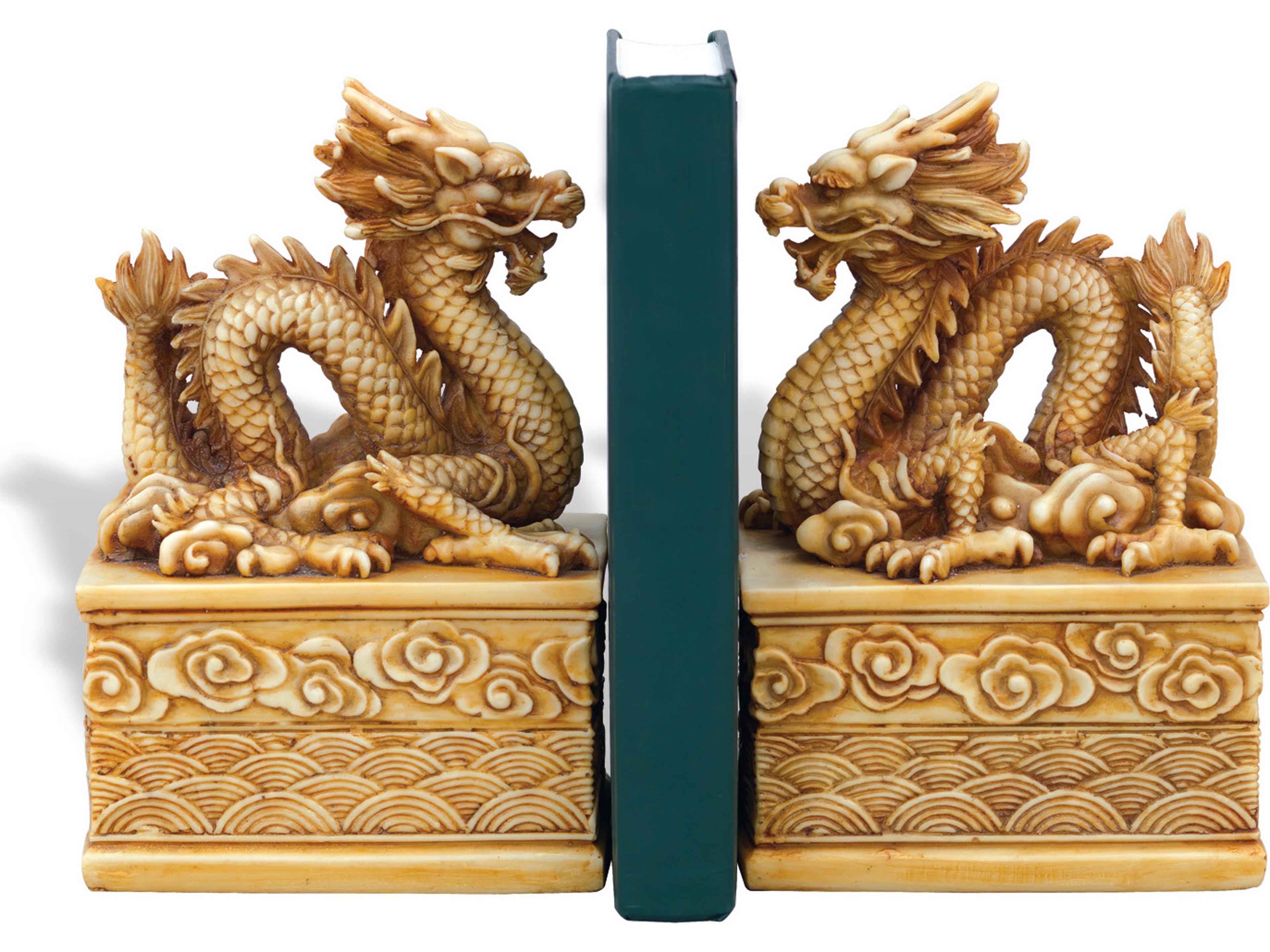 Port 68 Dragon Ivory Bookeneds/Set Of 2 8"H