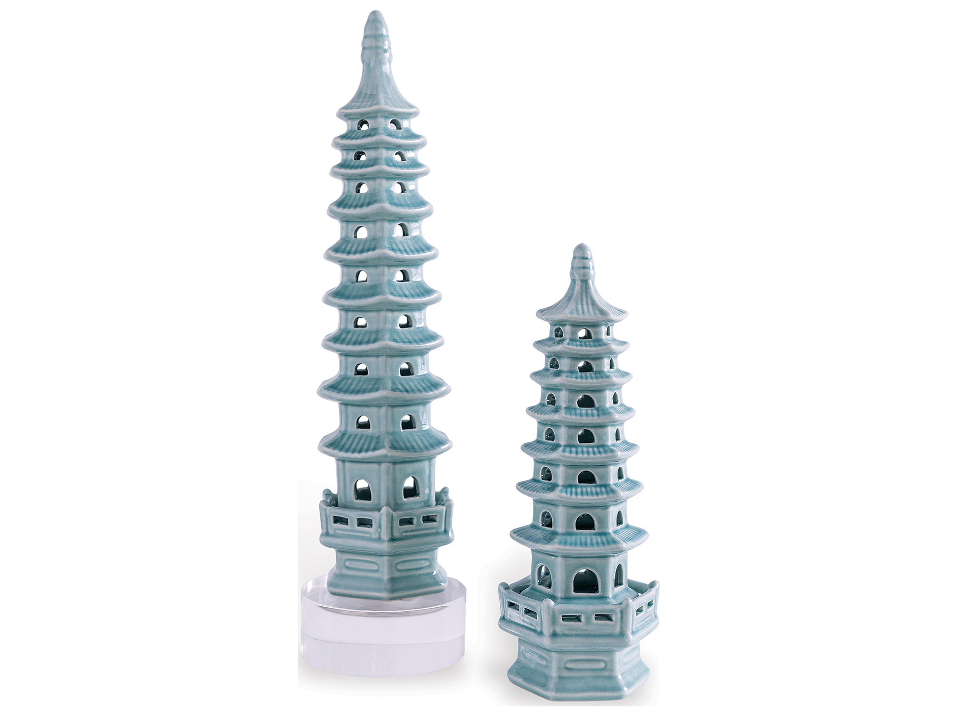Port 68 Pagoda Celadon Objects Tall 18"X 4.5", And 12"H X 4.5"Dia
