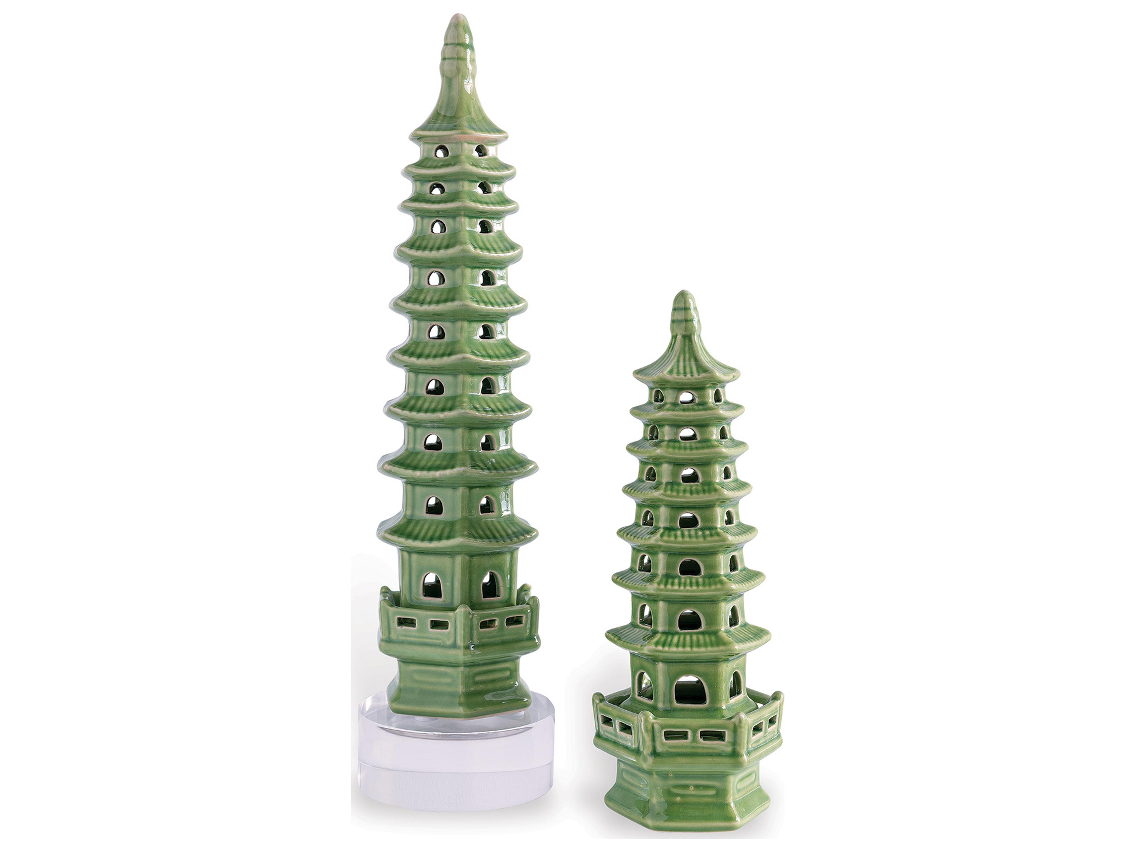 Pagoda Apple Green Objects Tall 18"X 4.5", And 12"H X 4.5"Dia