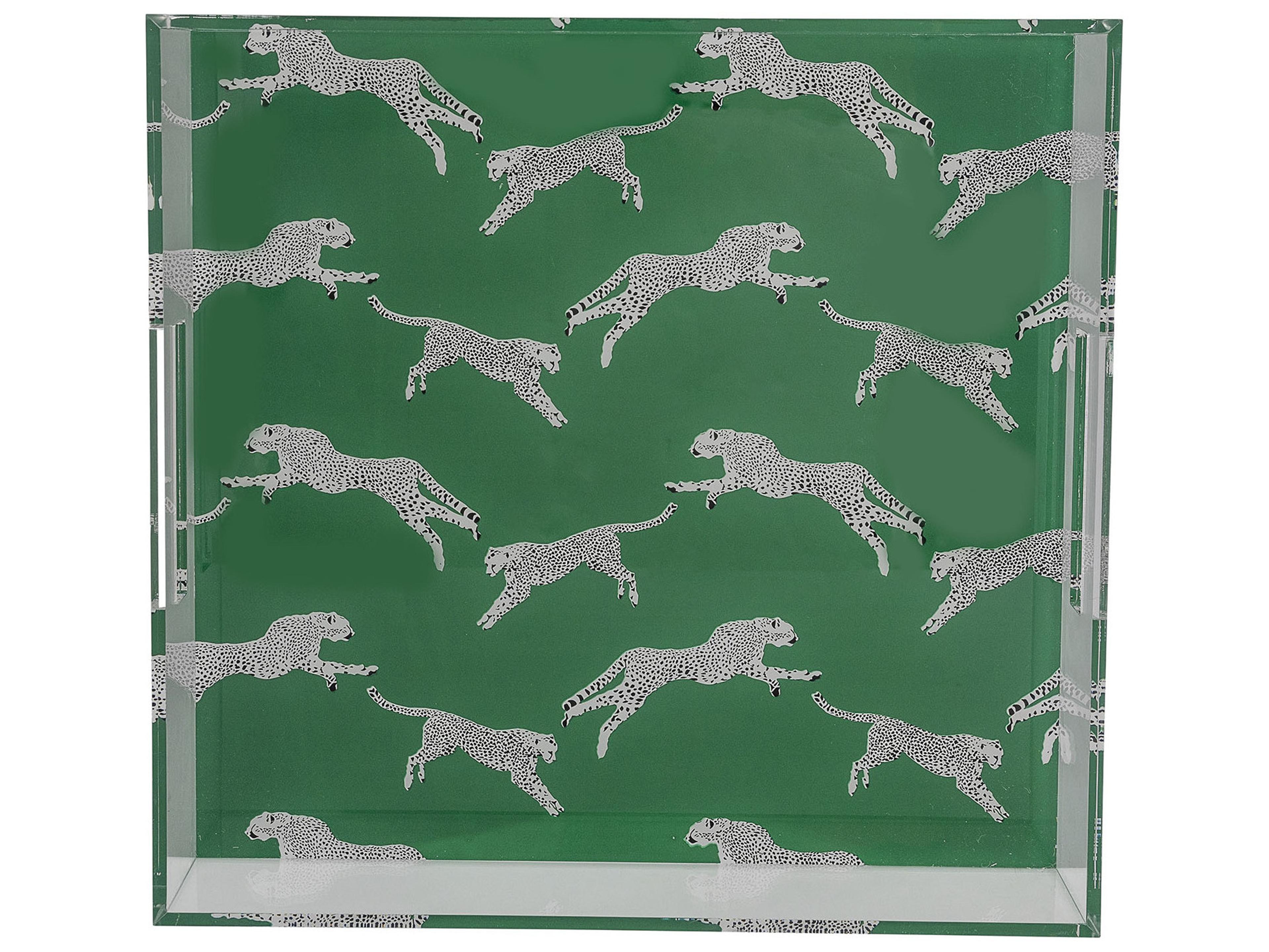 Leaping Cheetah Teal Acrylic Tray