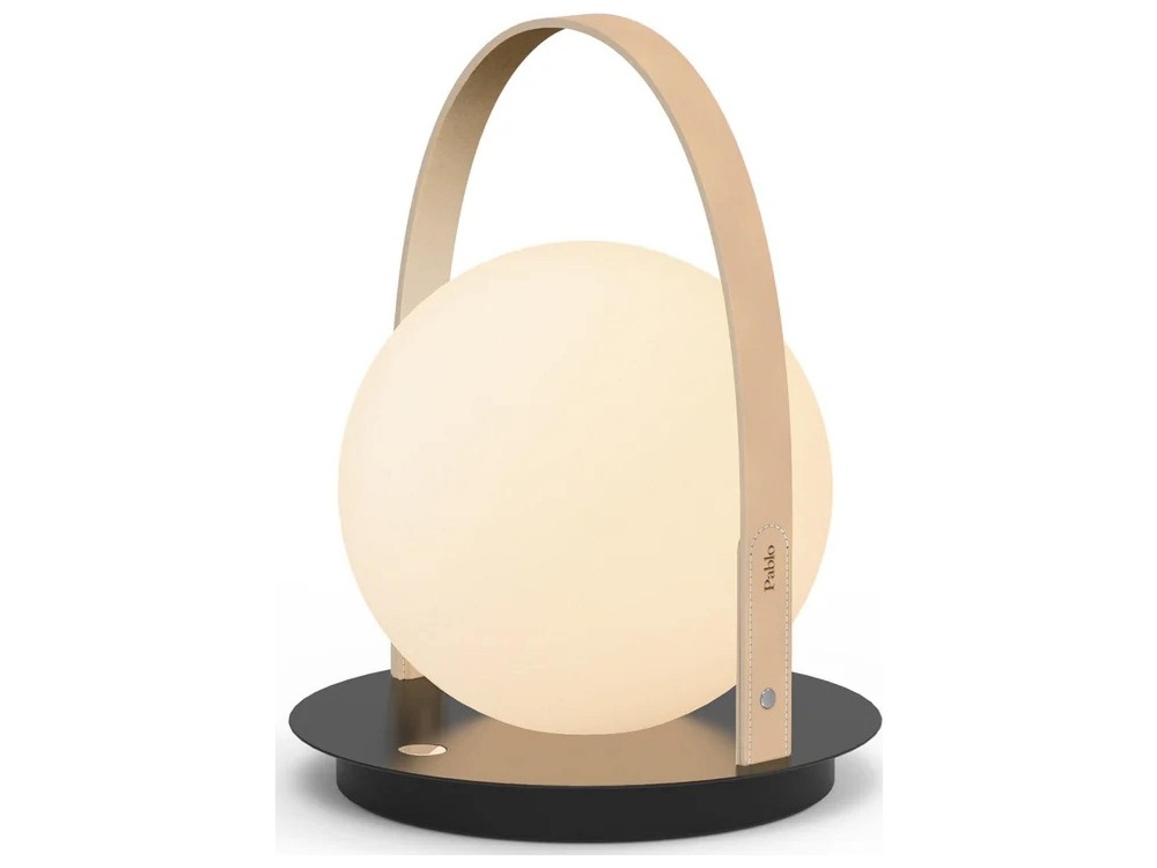 Bola Lantern Black Tan Opal Glass Globe Off White Table Lamp