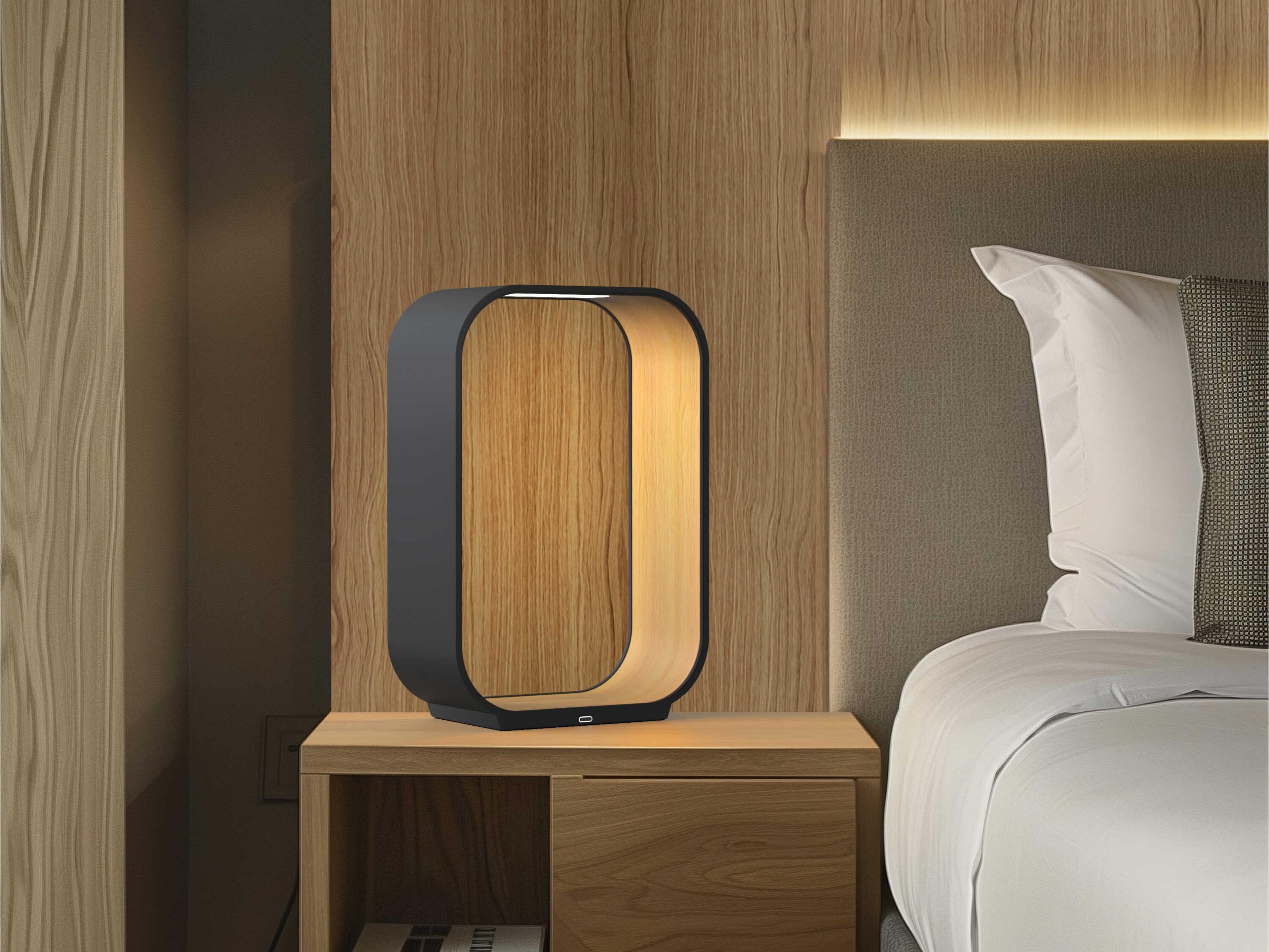 Pablo Contour Graphite White Oak Polycarbonate Lens Gray Table Lamp