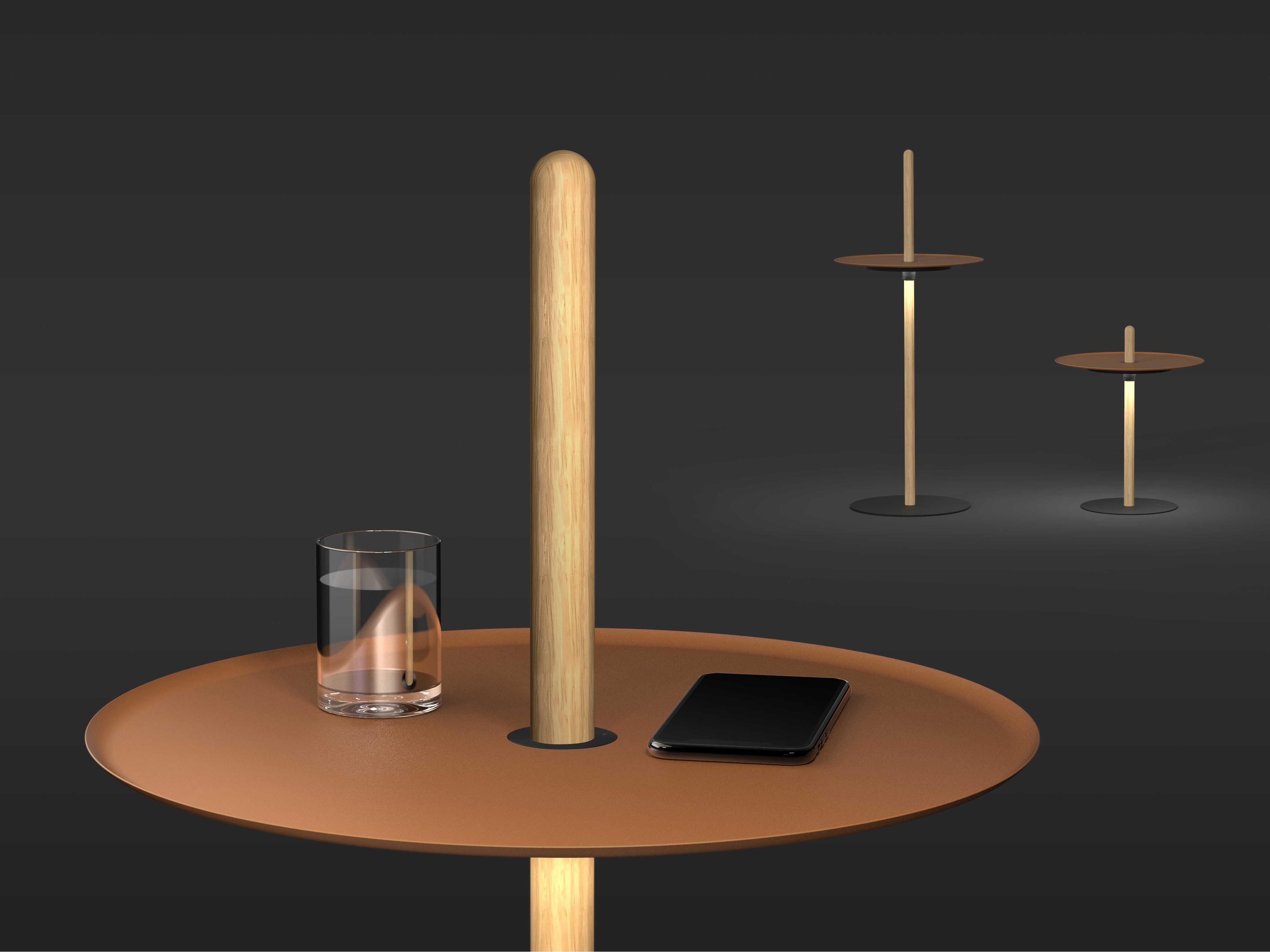 Pablo Nivel Round Metal White Oak Terracotta End Table