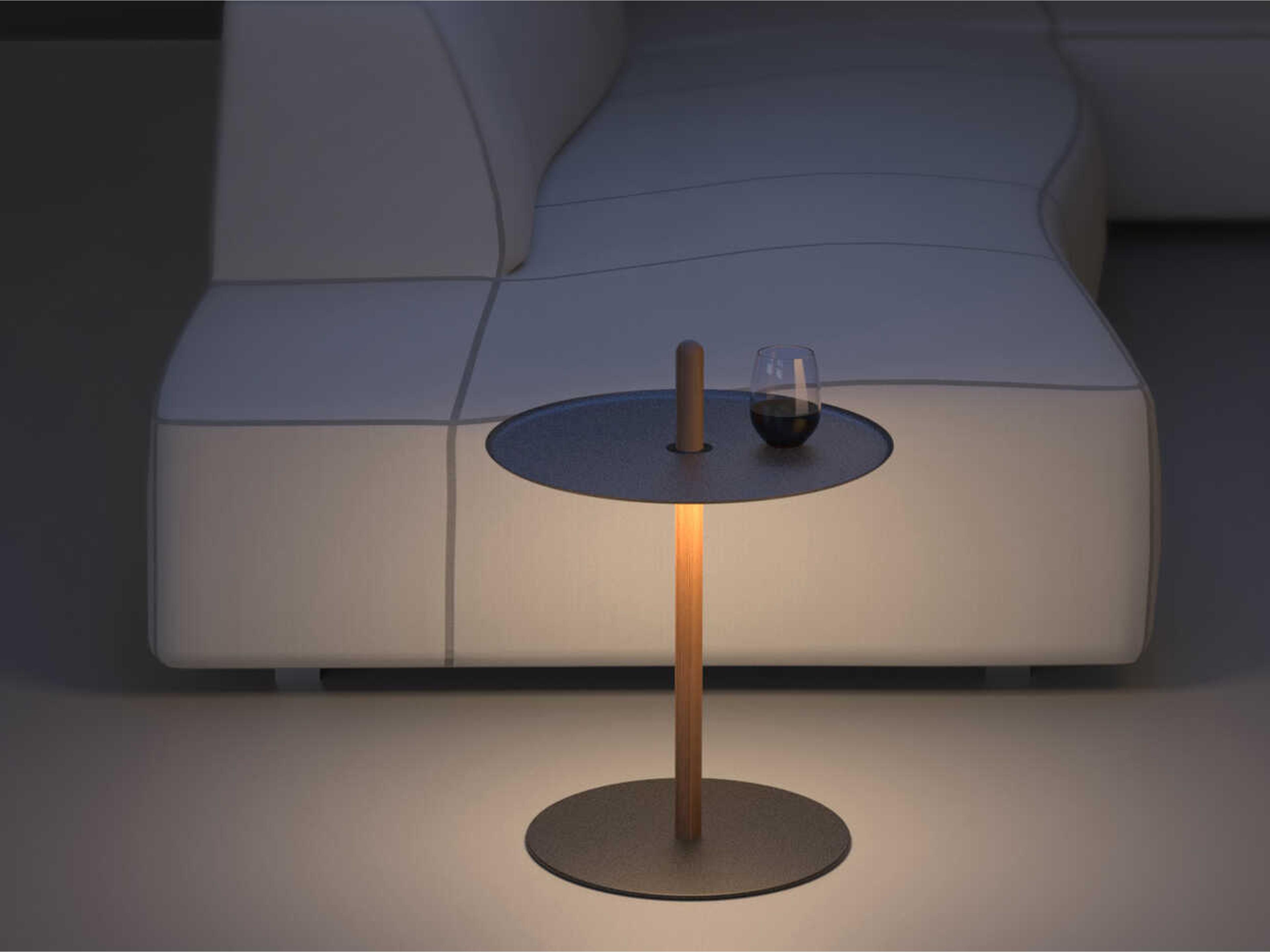 Pablo Nivel Round Metal Walnut Black End Table