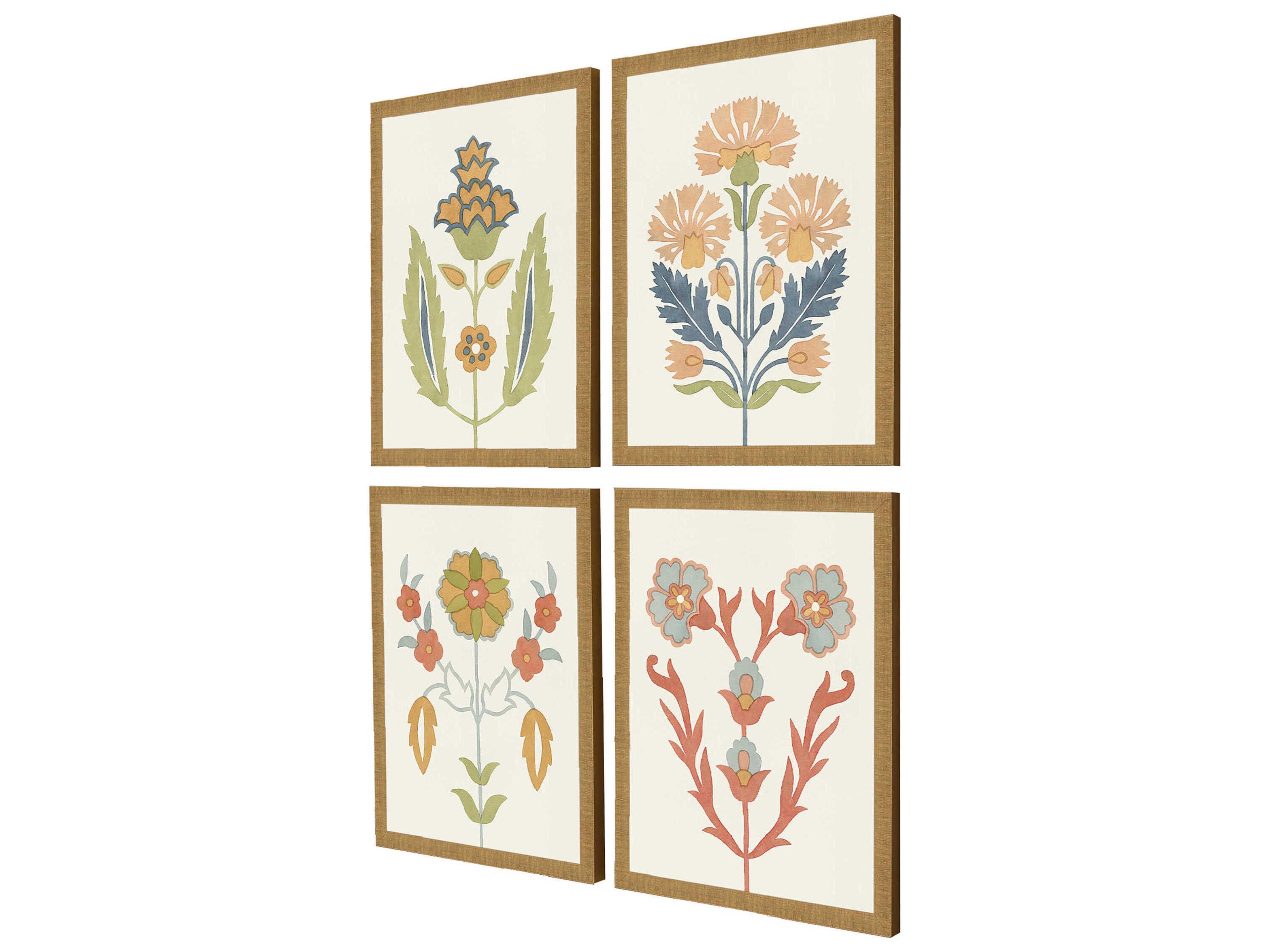 Paragon Florals Folk Flourish Wall Art Set of 4