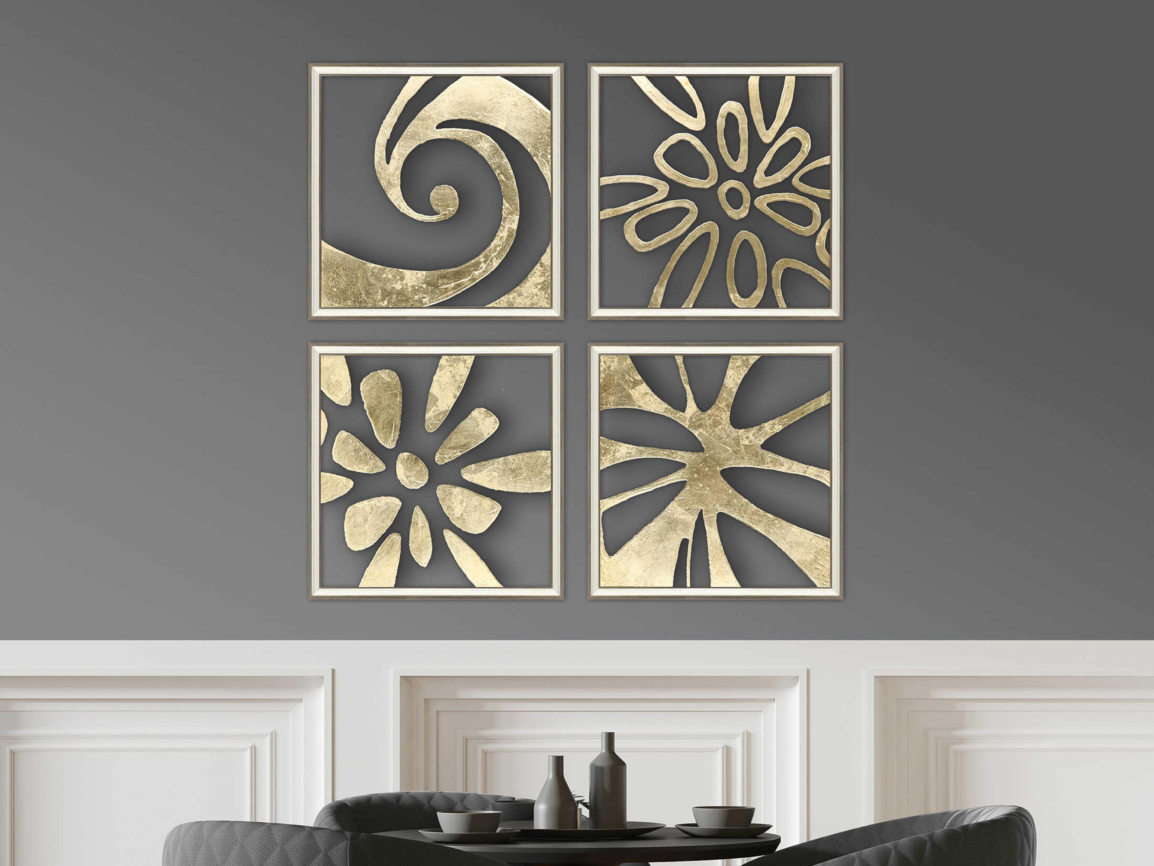 Paragon Geometrics Splash of Gold-II Shadow Box Wall Art Set of 4