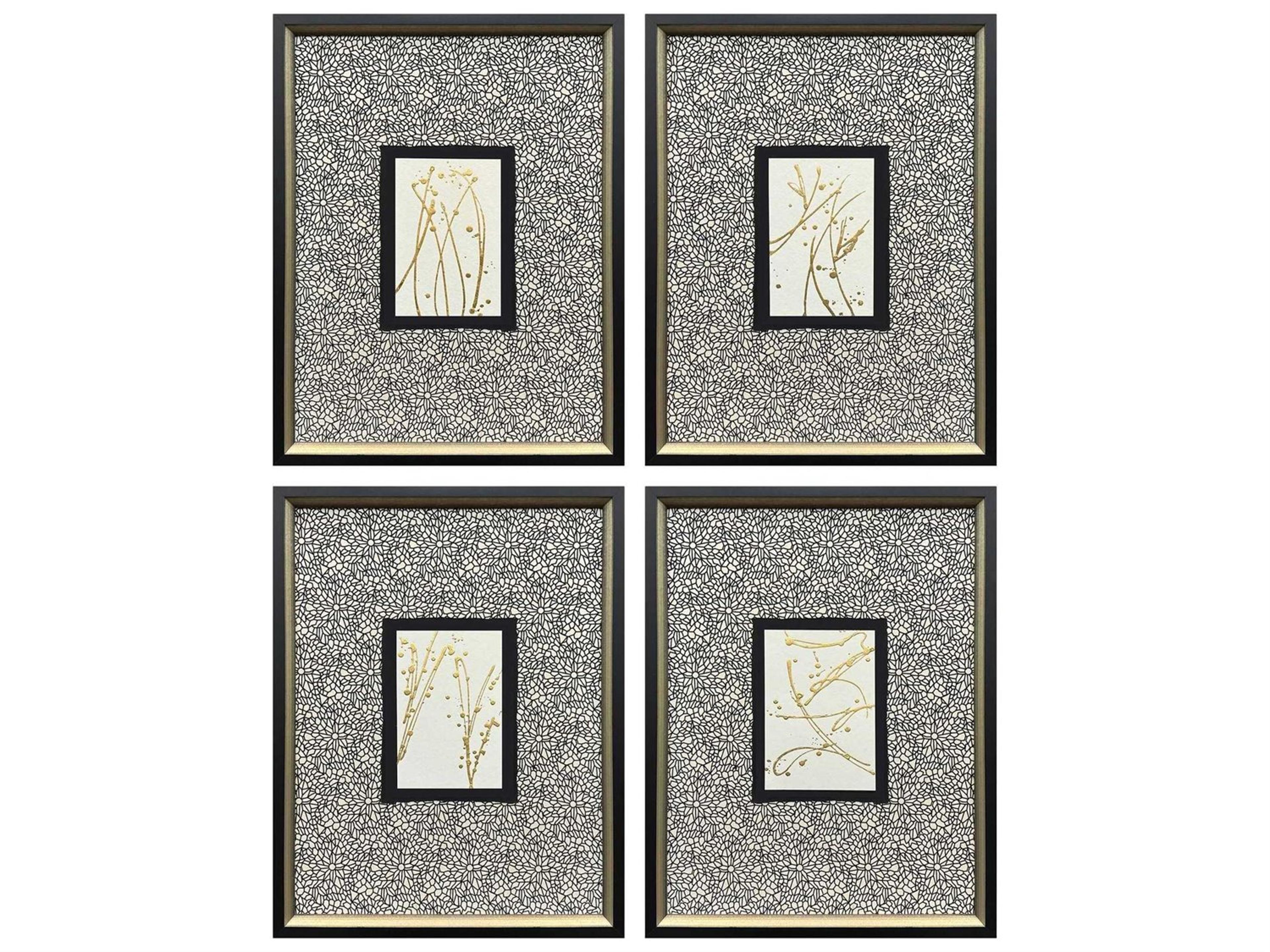 Geometrics Liquid Gold-I Wall Art Set of 4