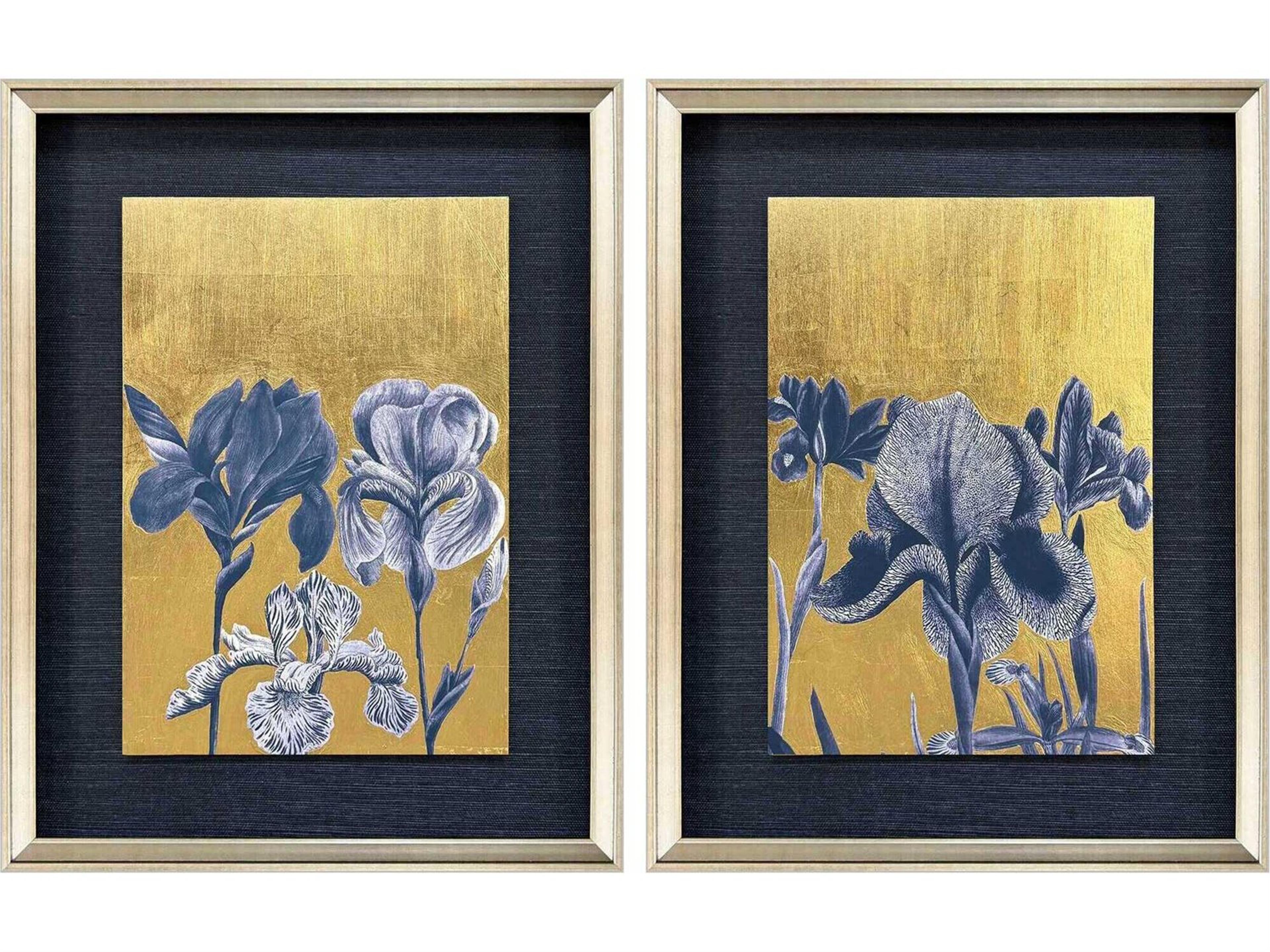 Florals Blue Iris-II Shadow Box Set of 2