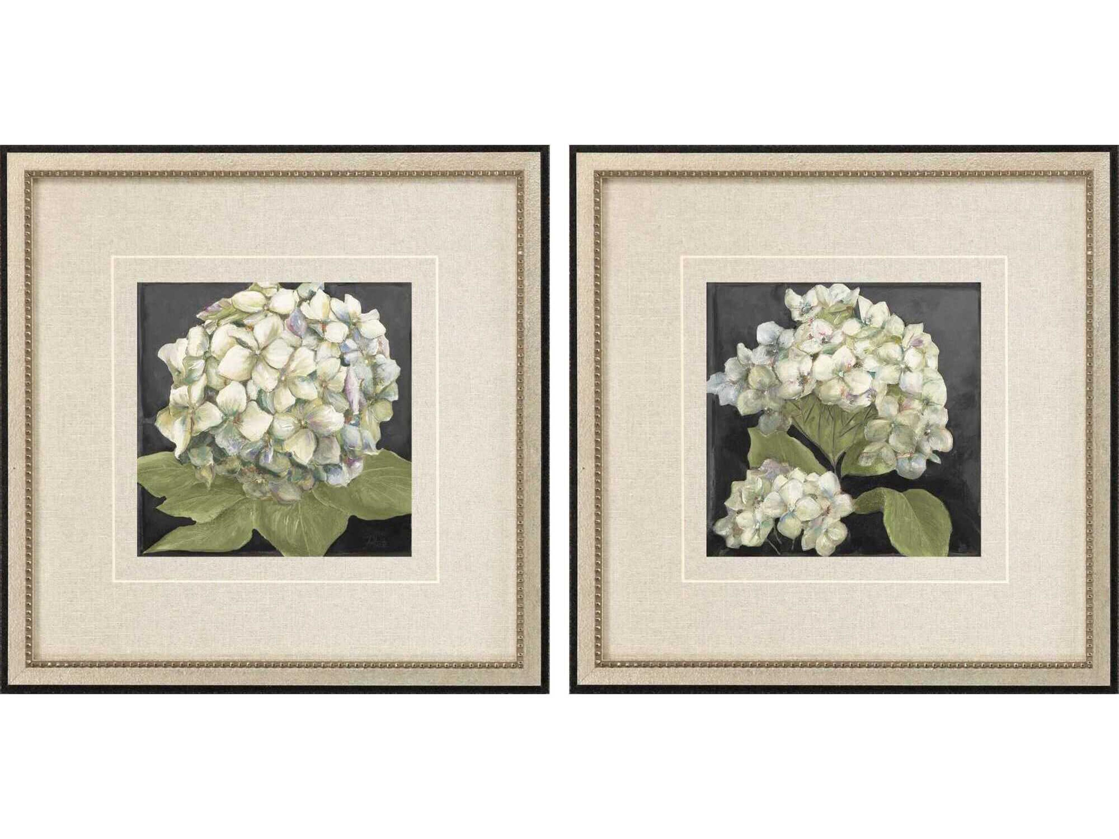 Florals Hydrangeas on Black Wall Art Set of 2