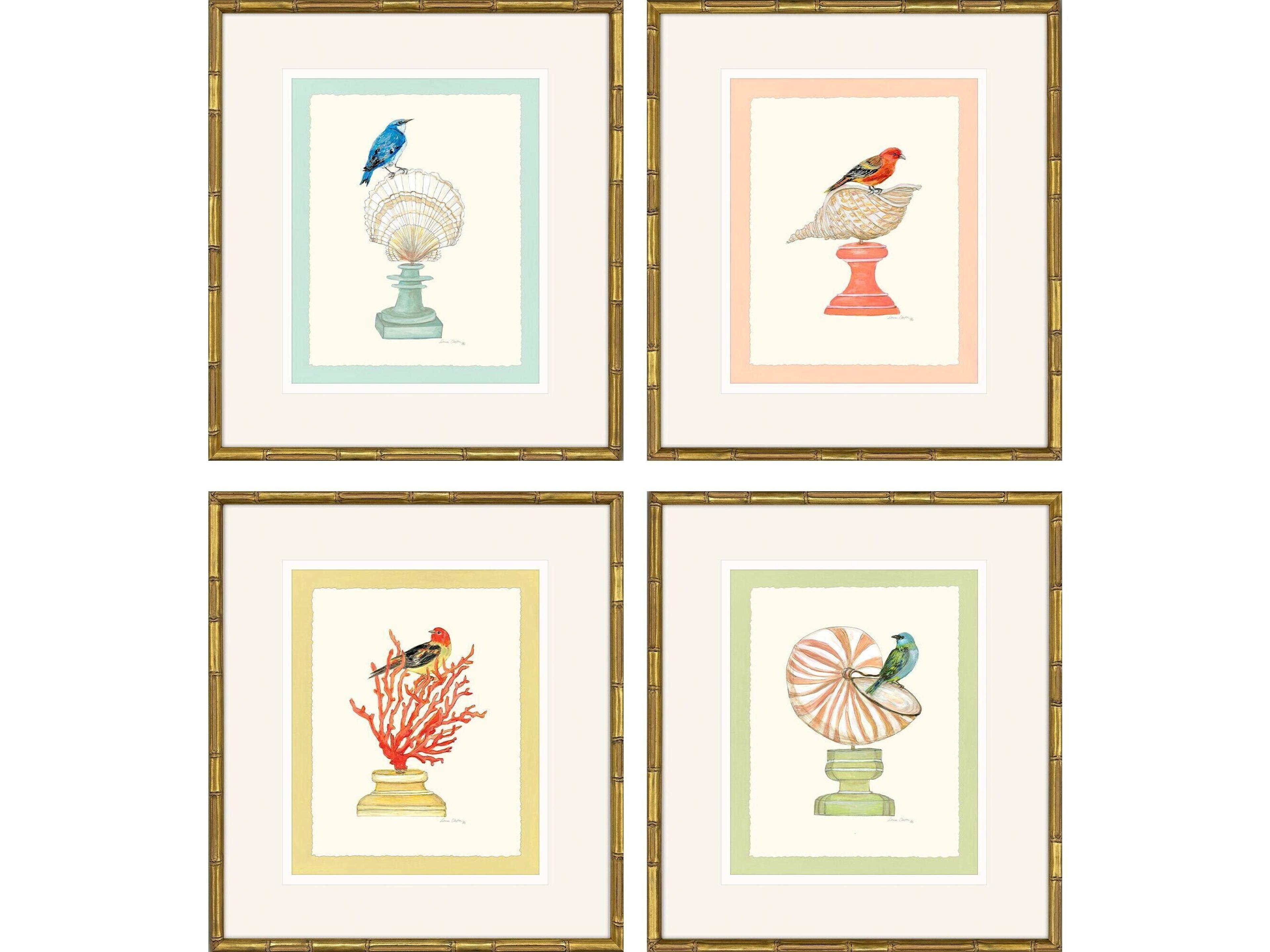 Bird with Shell Framed Art - Set of 4