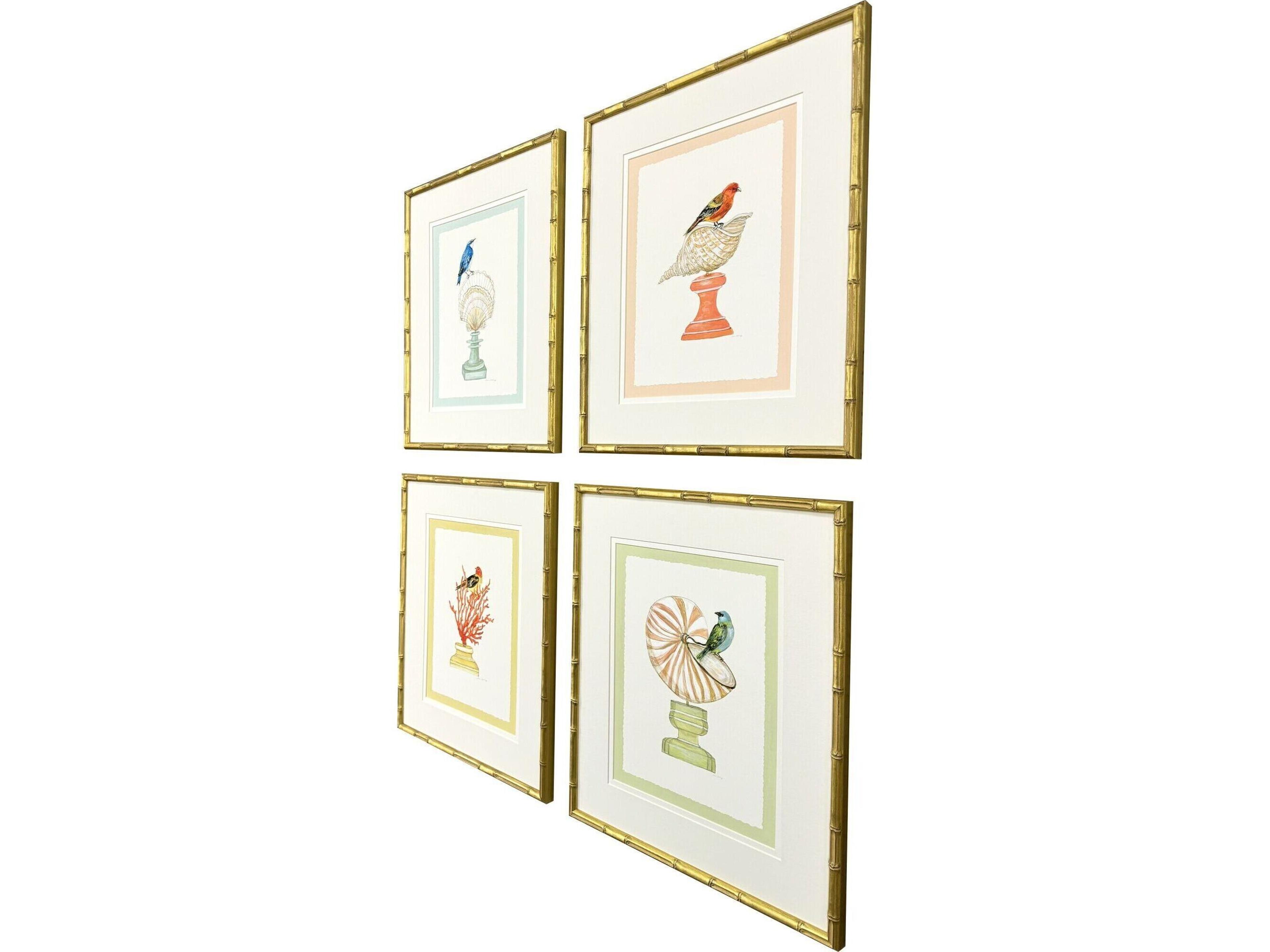 Paragon Bird with Shell Framed Art - Set of 4