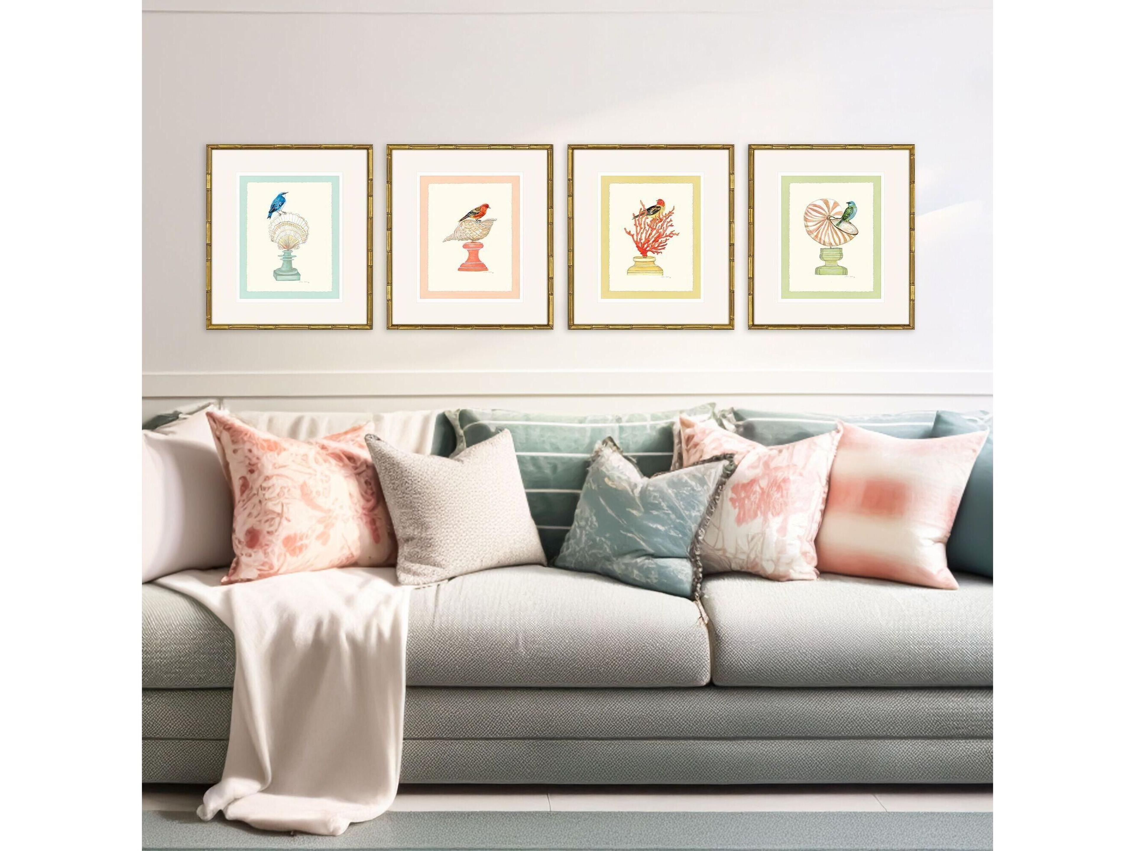 Paragon Bird with Shell Framed Art - Set of 4