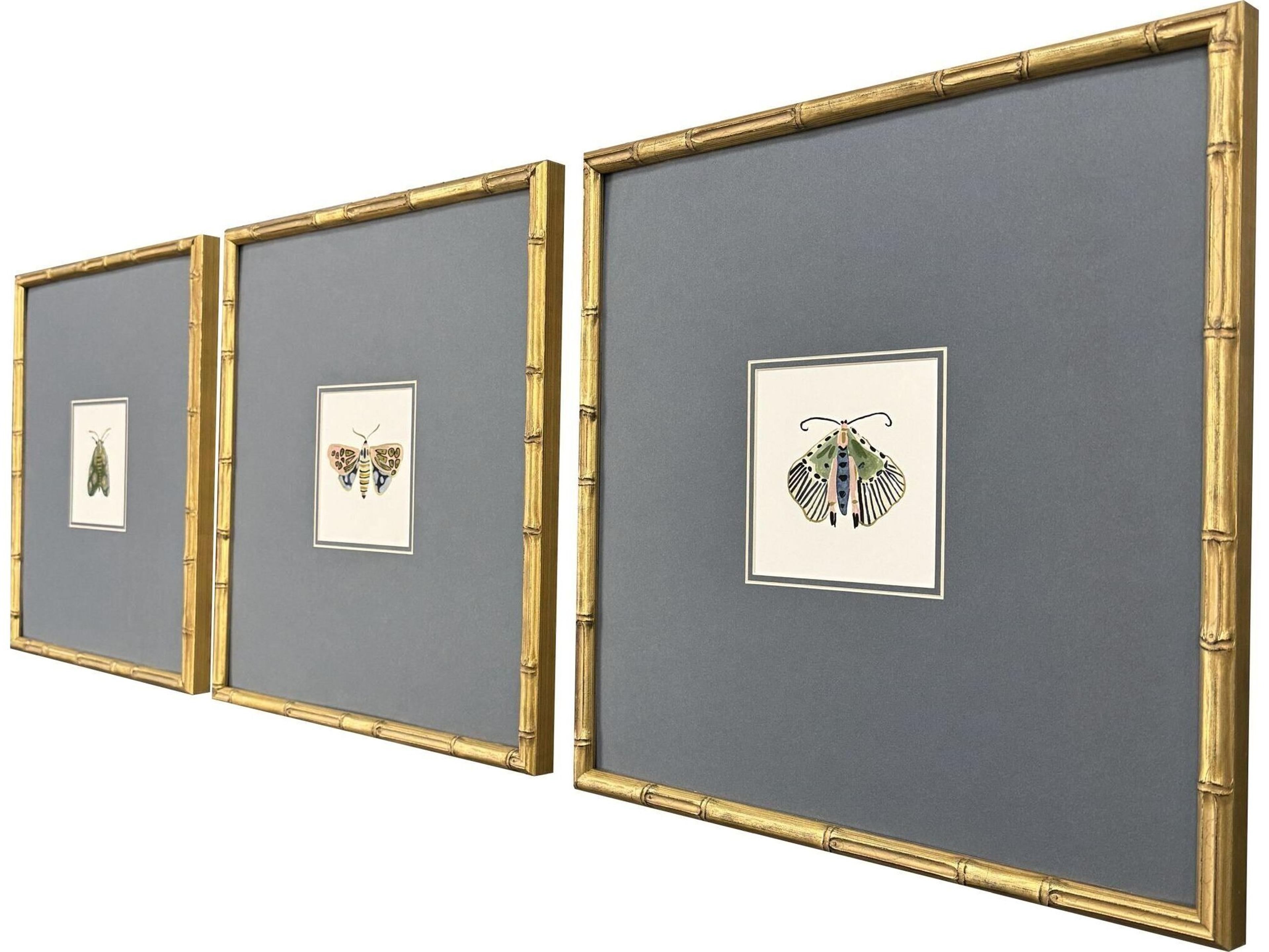 Paragon Pastel Moths II Framed Art - Set of 3