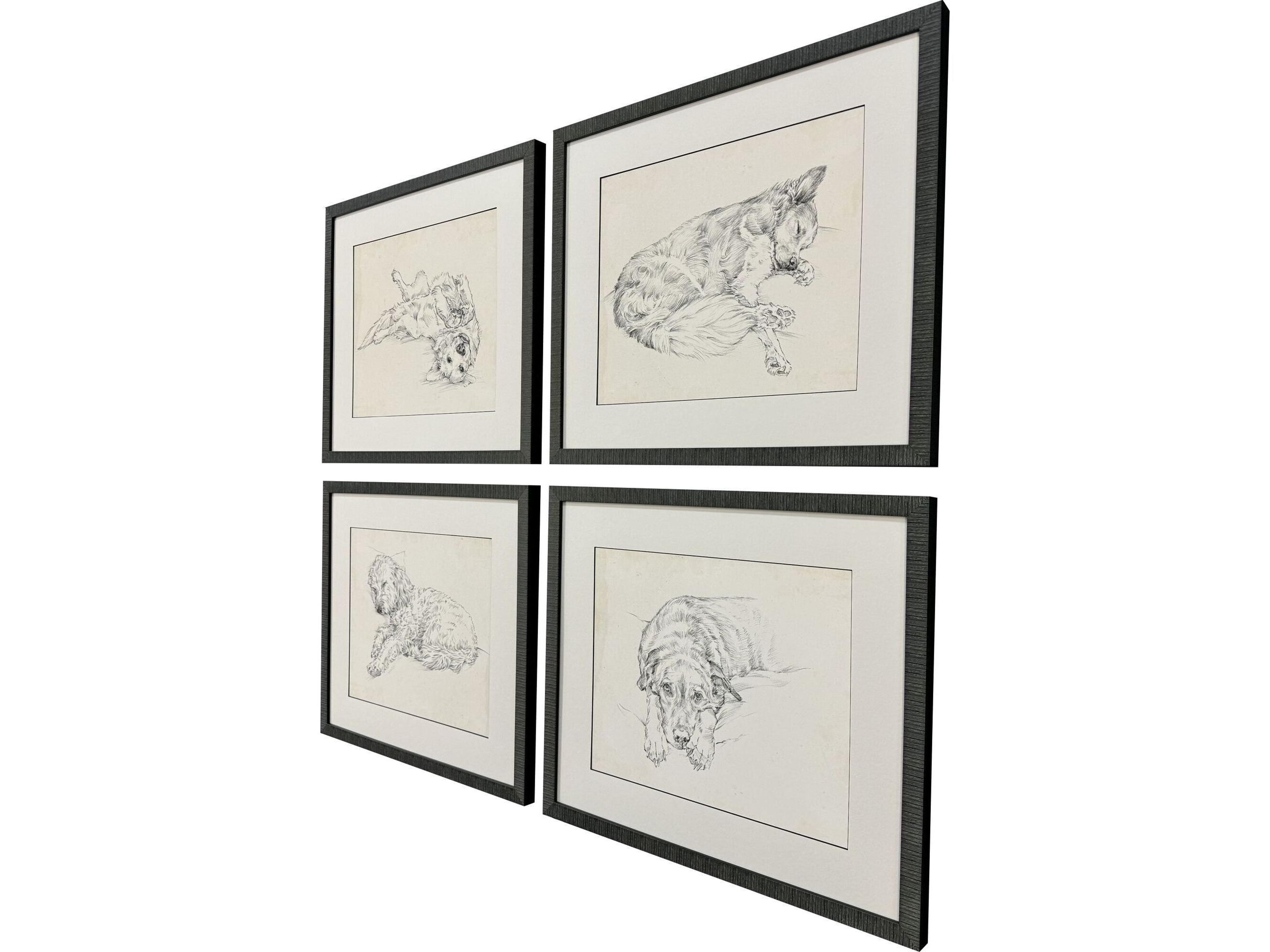 Paragon Antique Dog Sketch Framed Art - Set of 4