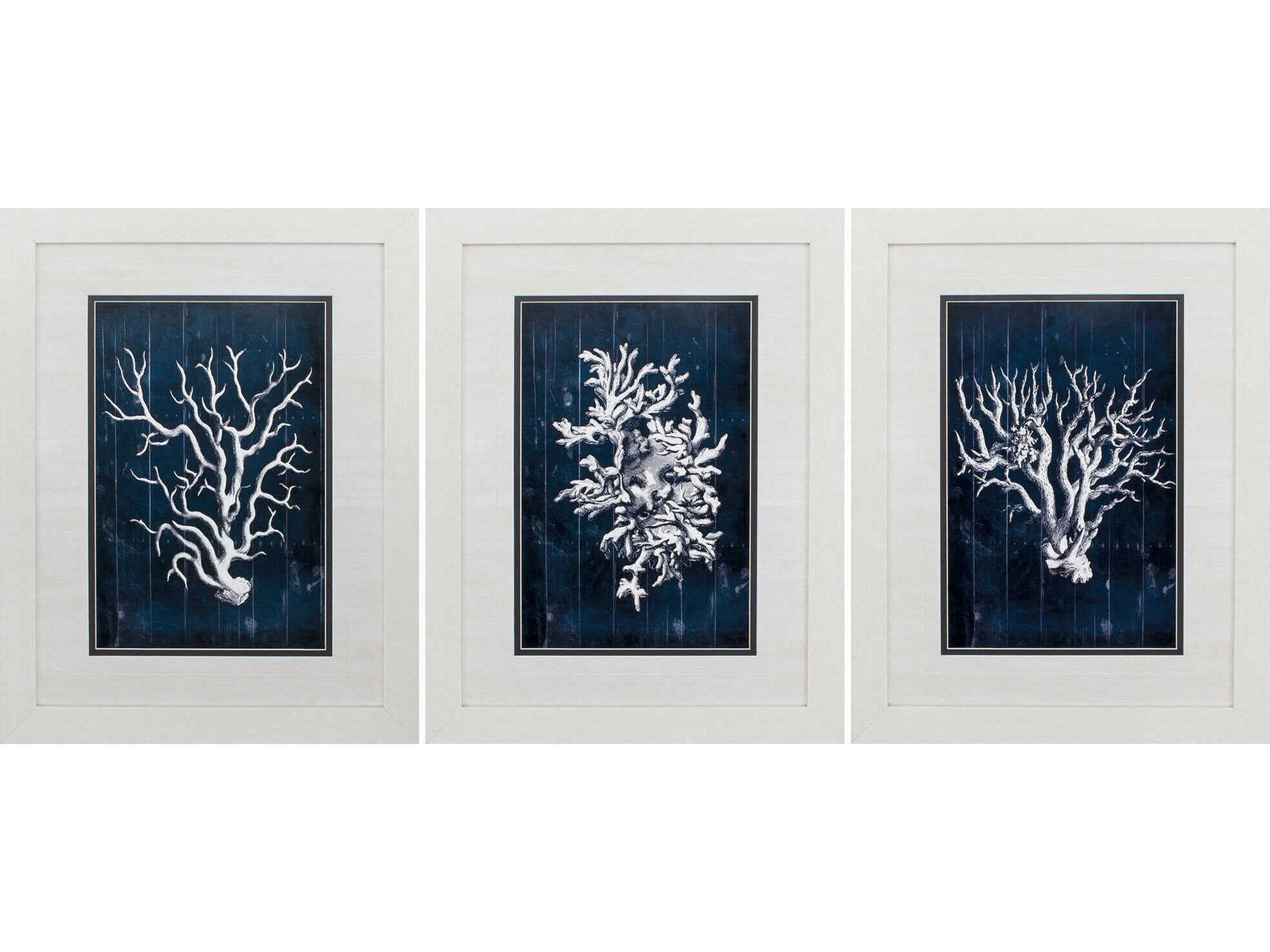 Waterside Wood Coral Blue Wall Art Set of 3