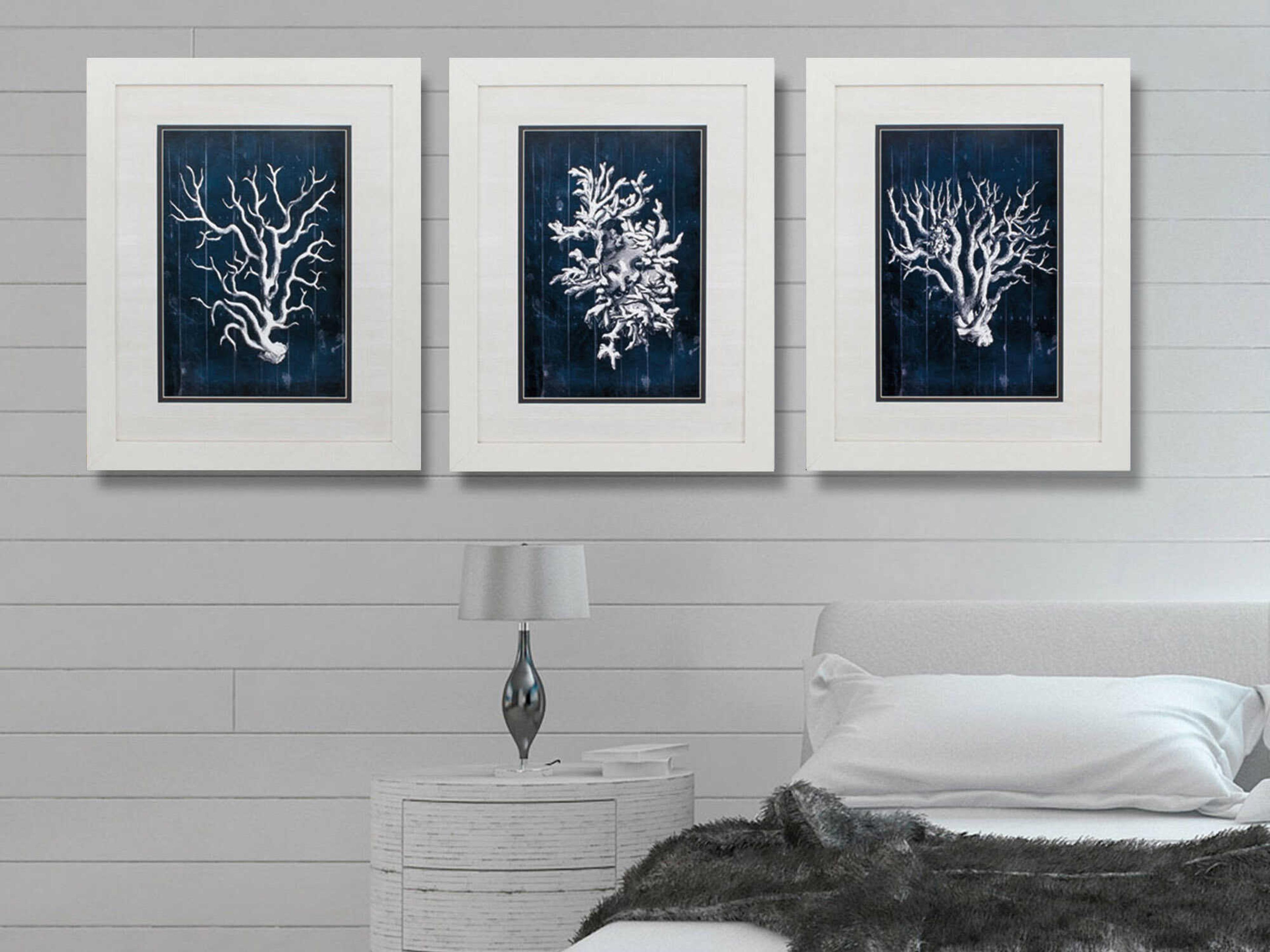 Paragon Waterside Wood Coral Blue Wall Art Set of 3