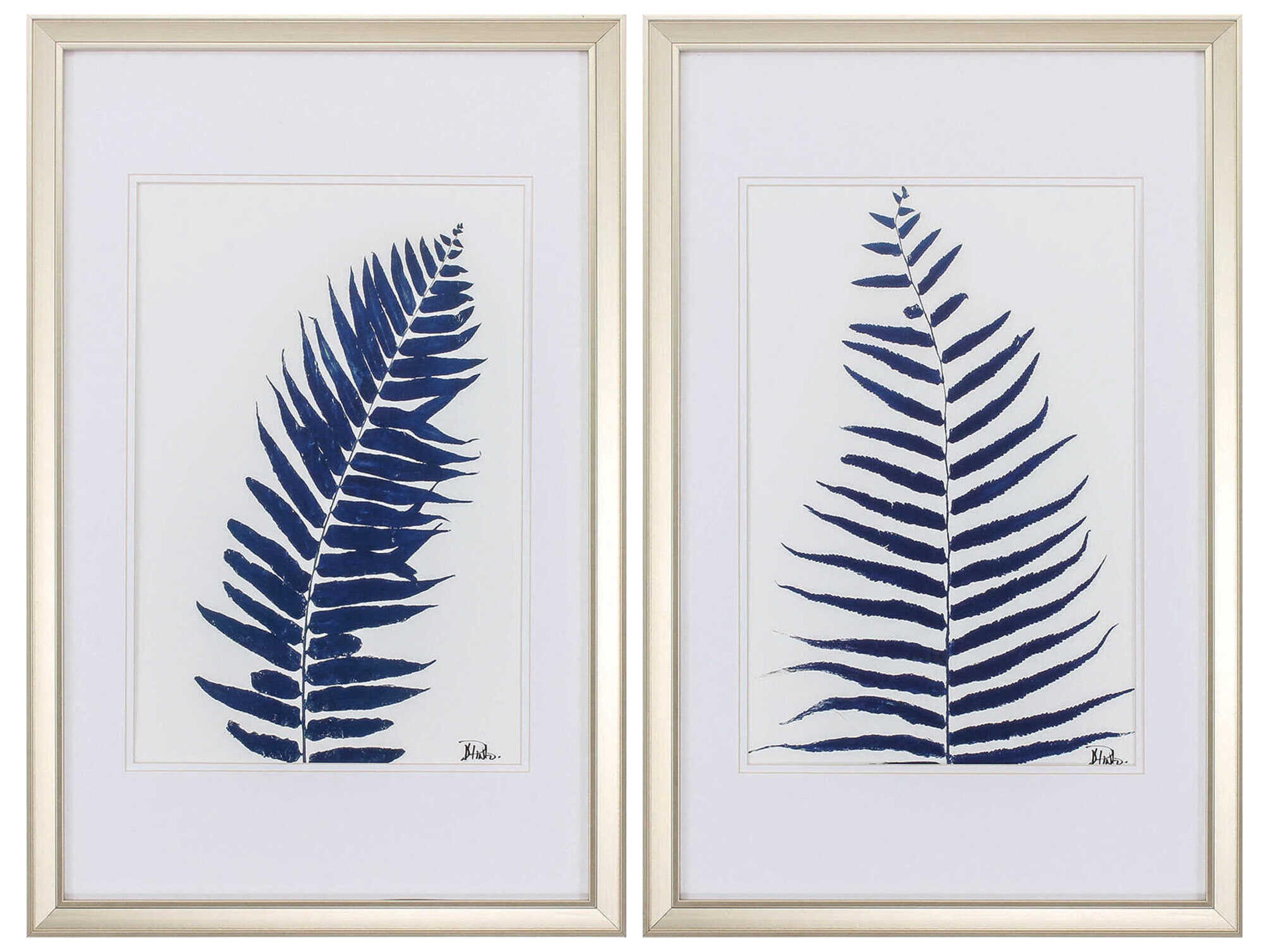 Waterside Indigo Ferns Wall Art Set of 2