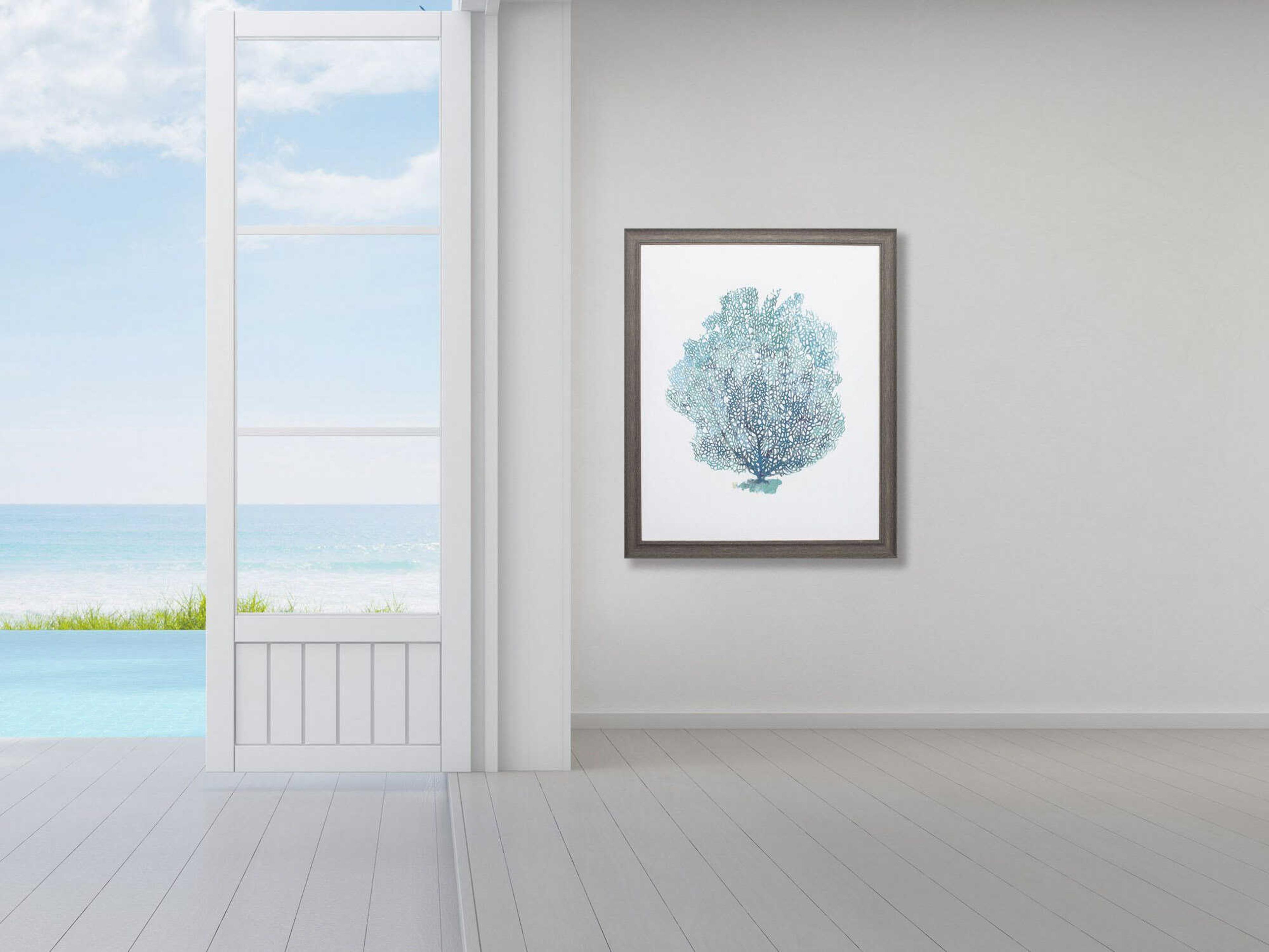 Paragon Waterside Aqua Coral on White-I Wall Art