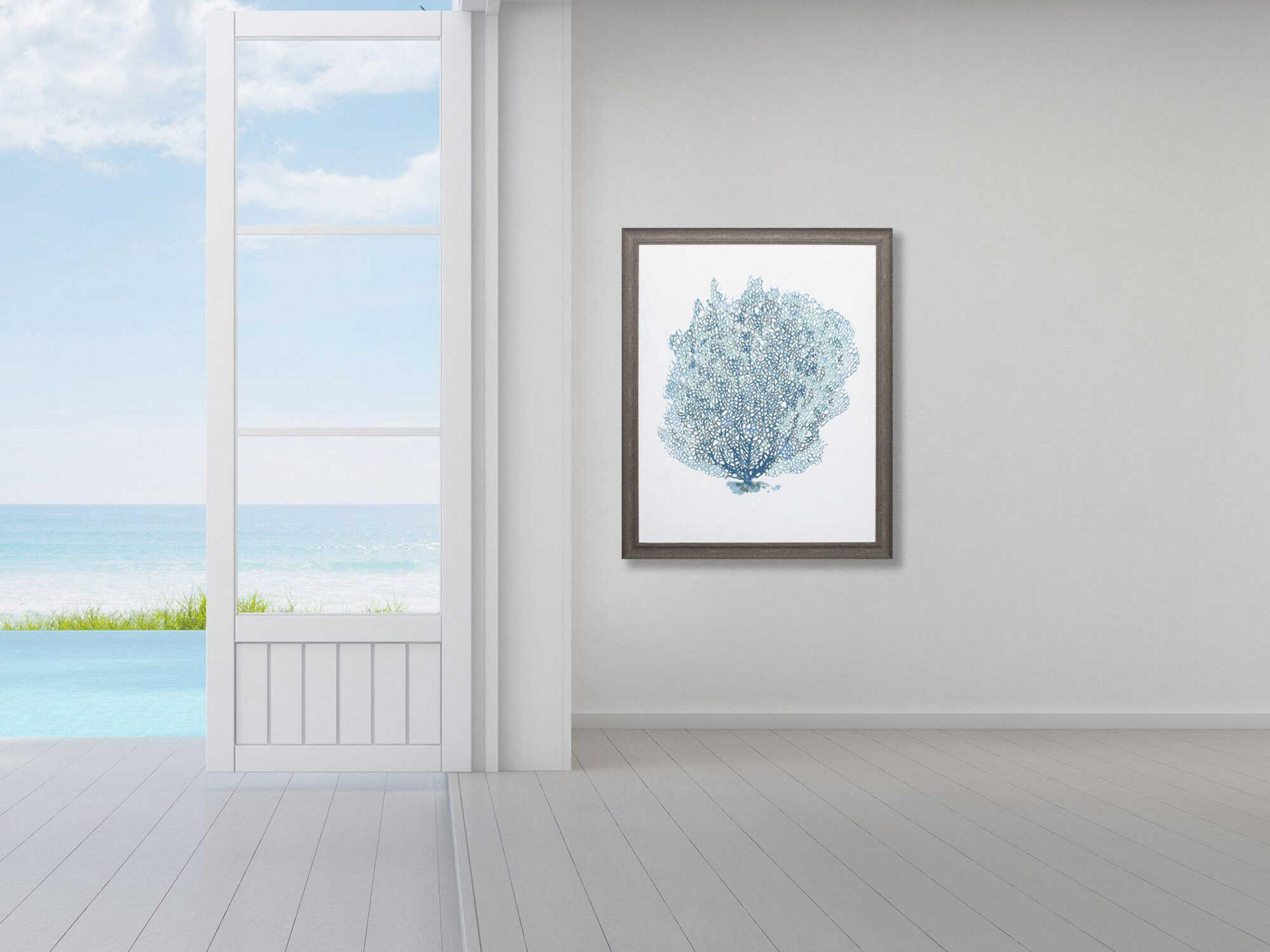 Paragon Waterside Aqua Coral on White-II Wall Art