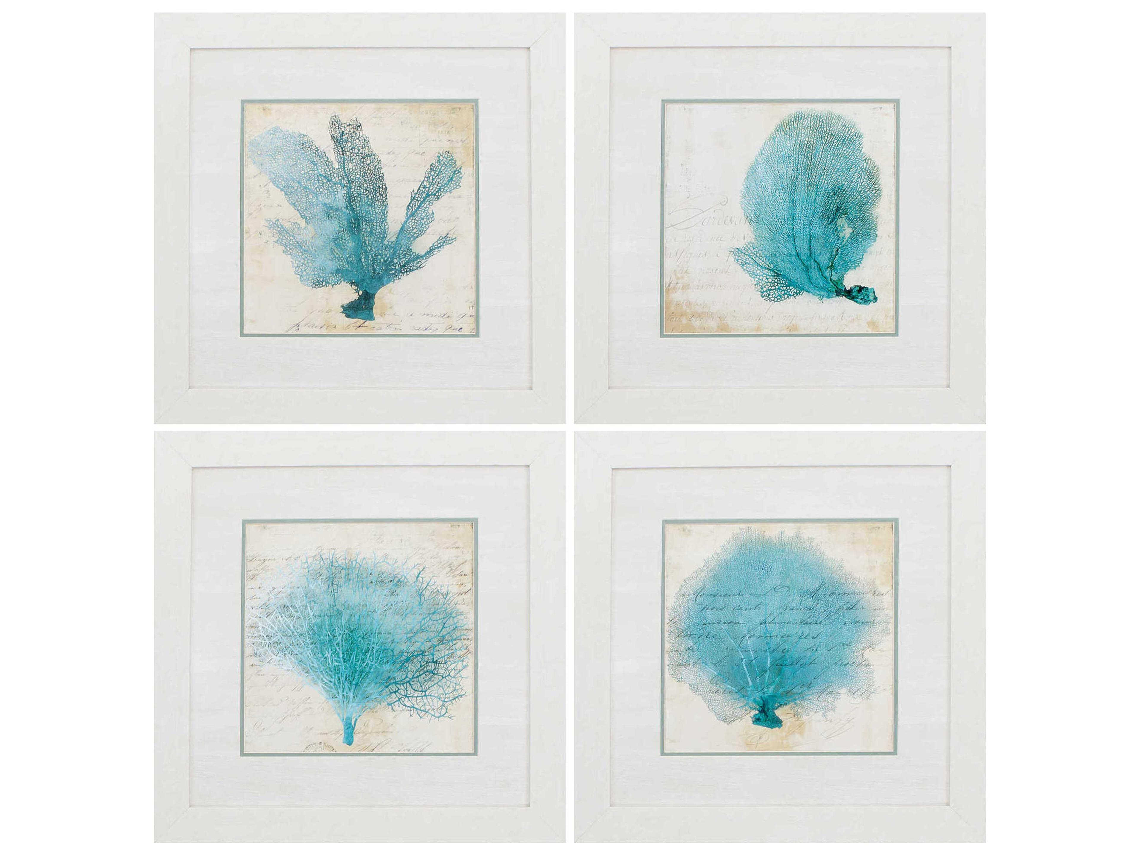 Waterside Blue Coral Wall Art Set of 4