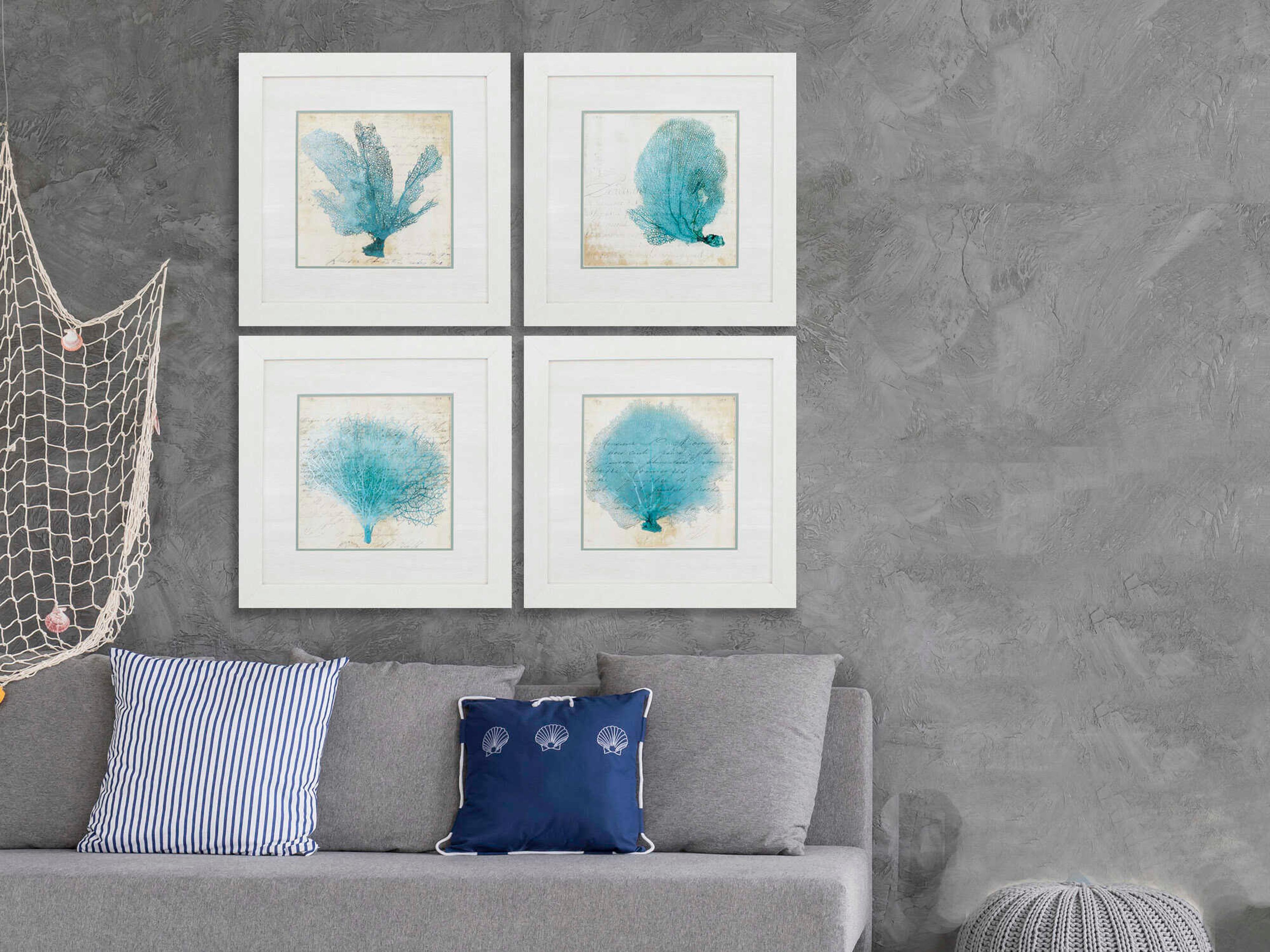 Paragon Waterside Blue Coral Wall Art Set of 4