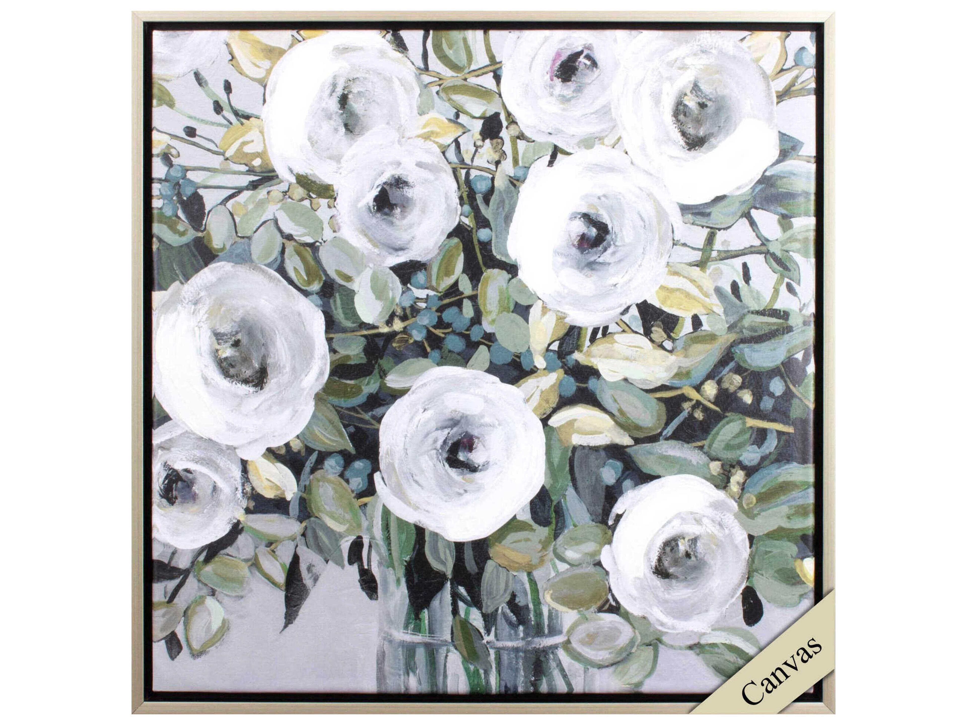 Florals White Rose Parade Canvas Wall Art