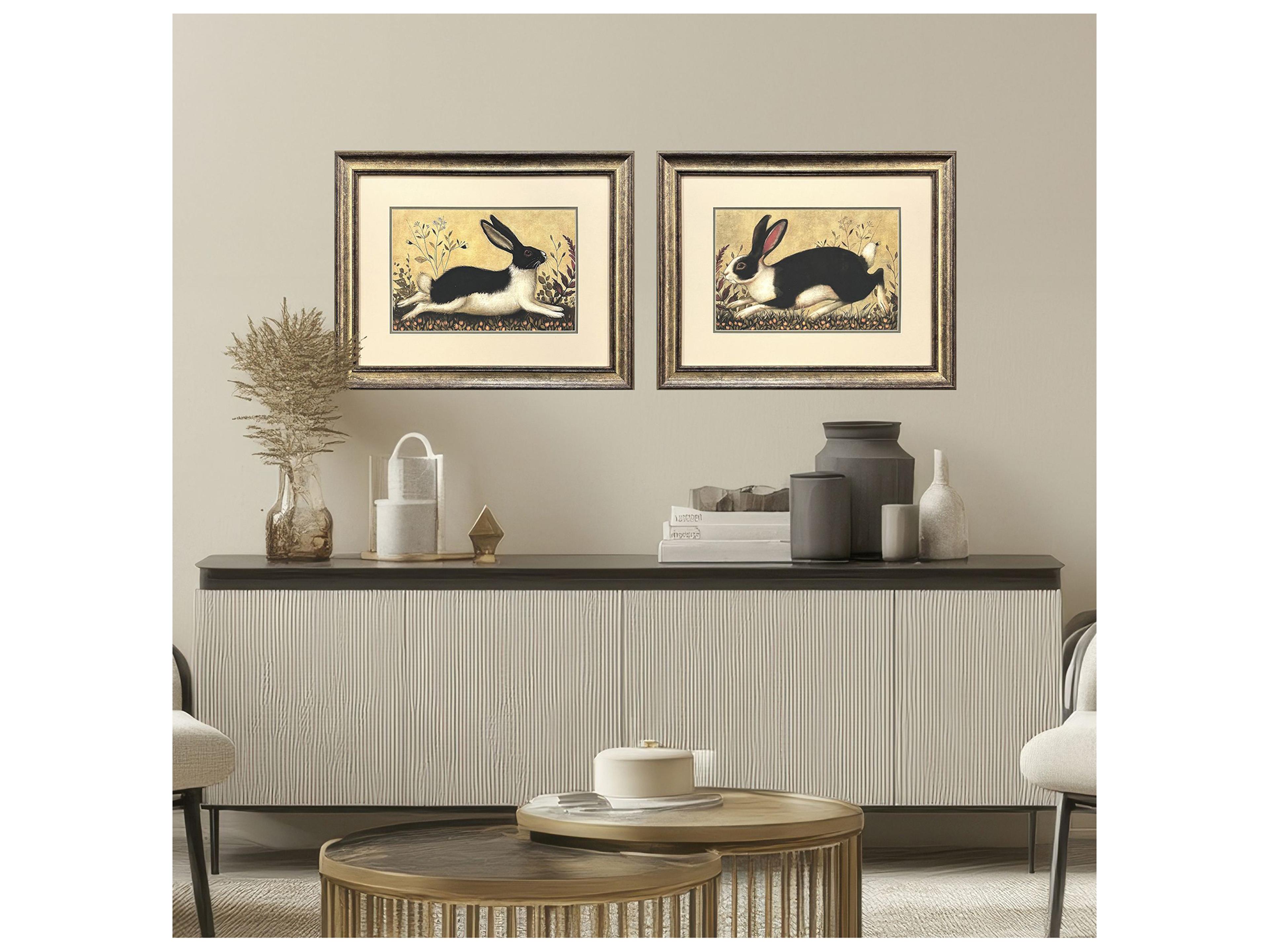 Paragon Folk Art Rabbit Framed Art - Set of 2