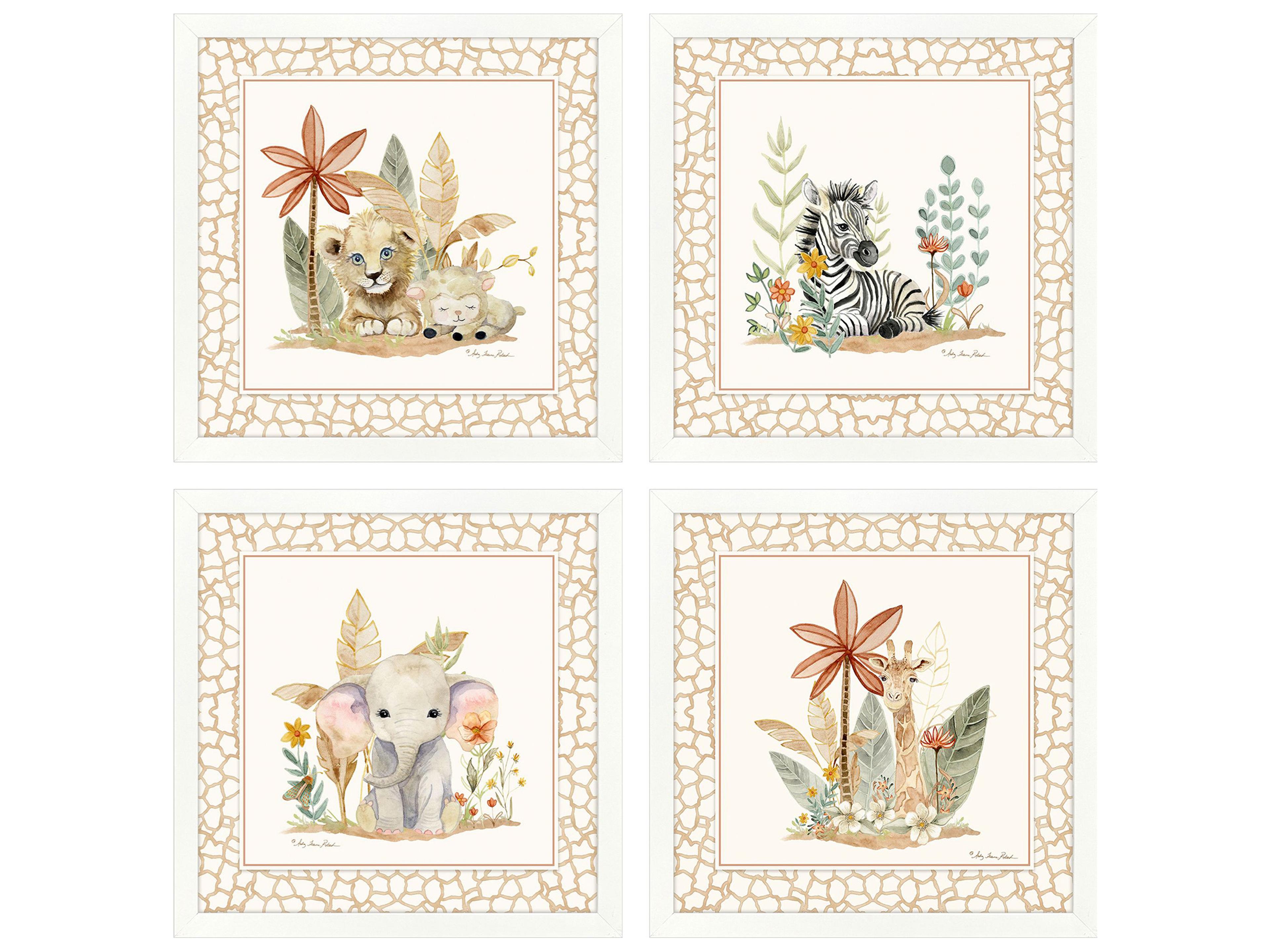 Youthful Animals Framed Art - Set of 4