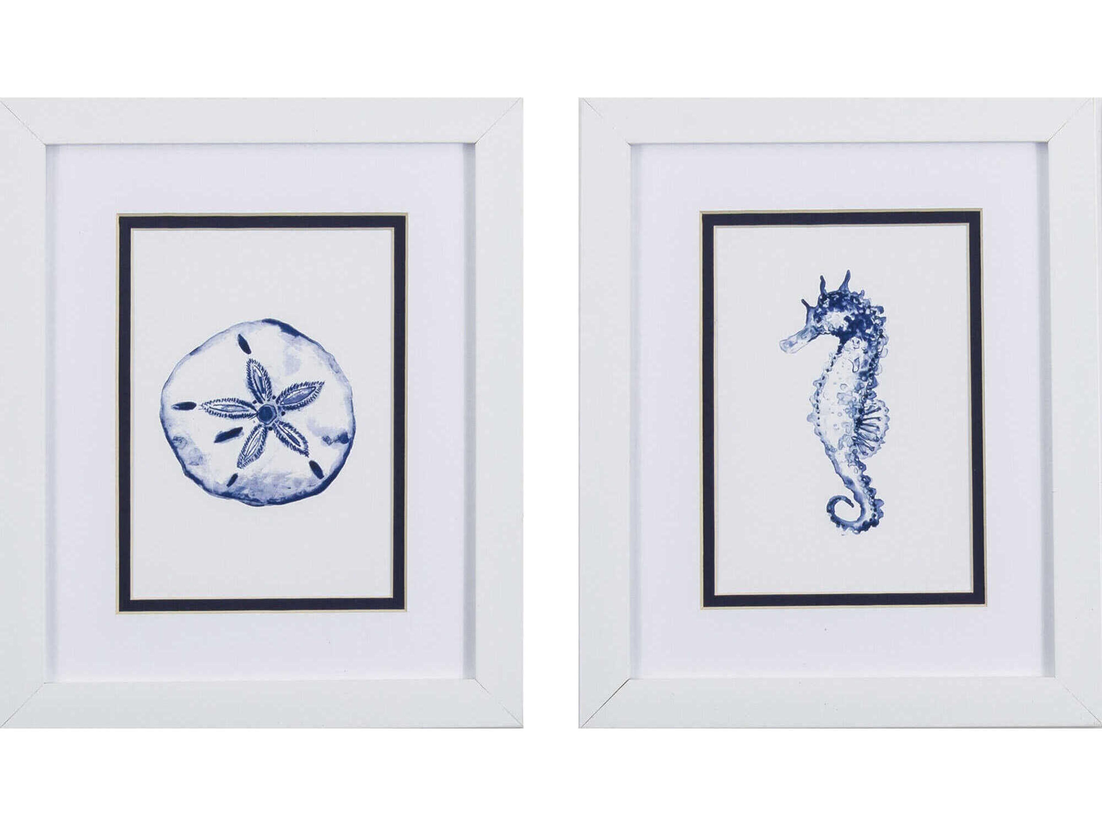 Waterside Sand Dollar Seahorse Wall Art Set of 2