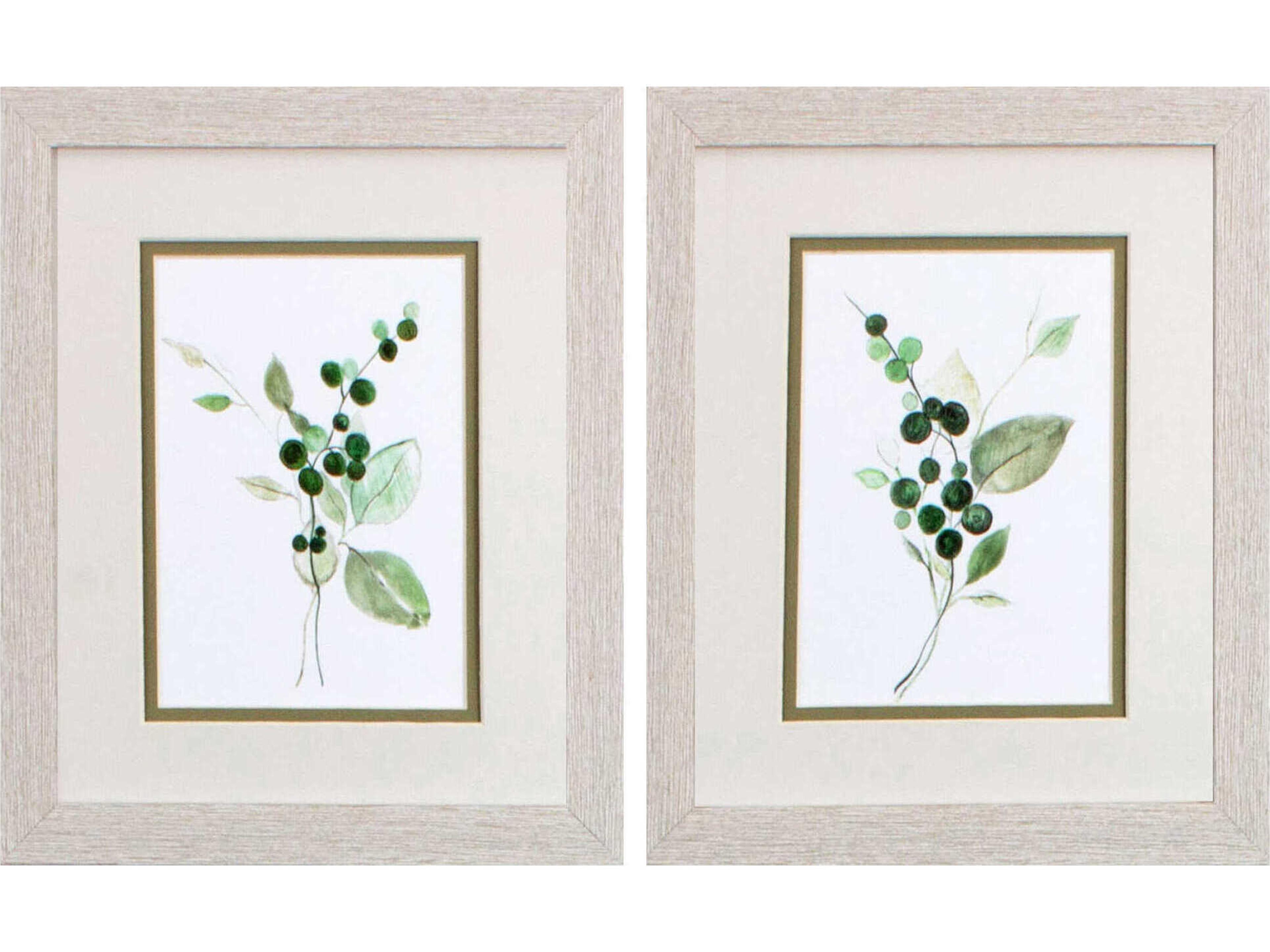 Florals Sprigs in Green Wall Art Set of 2