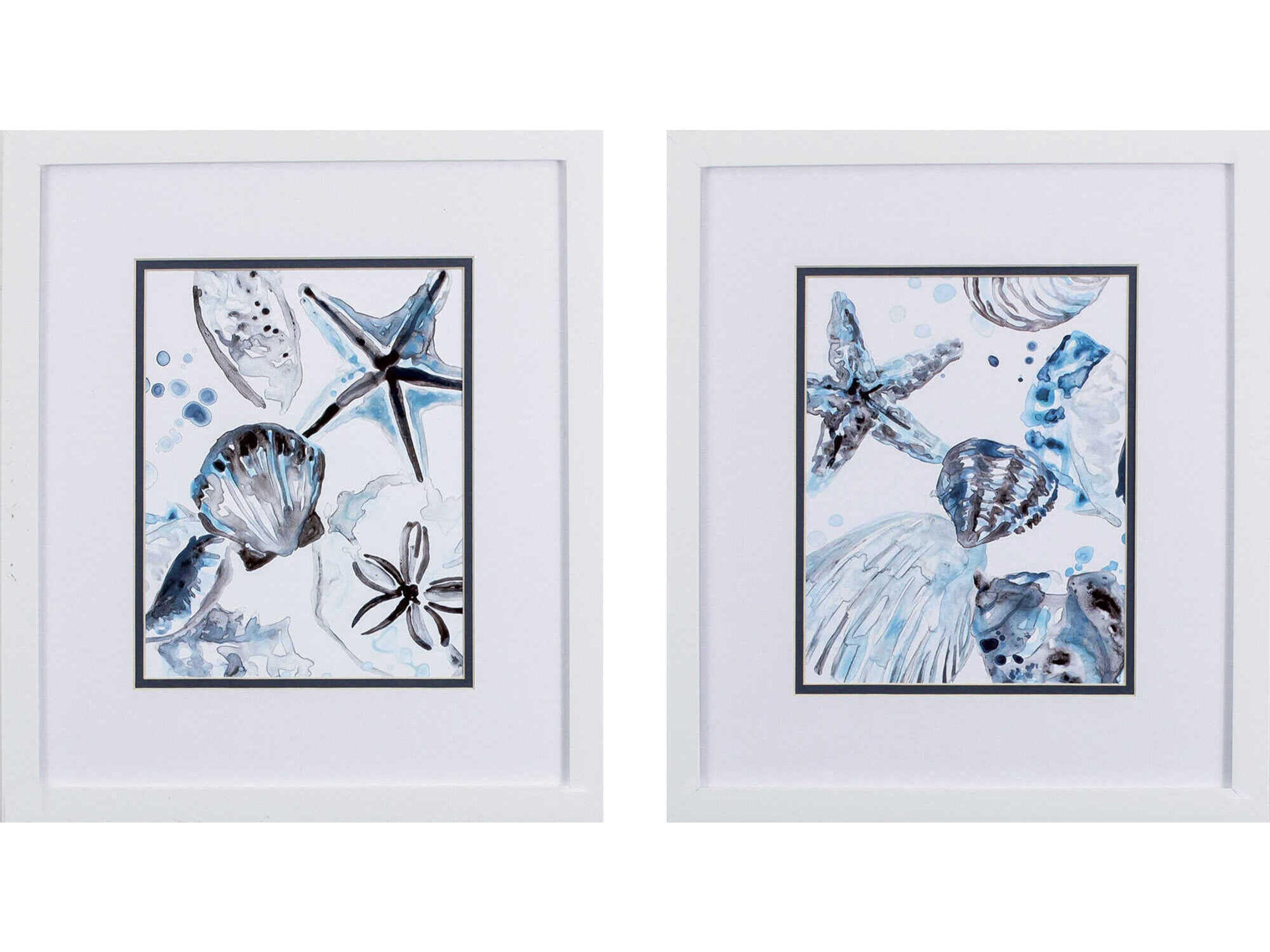 Waterside Cerulean Seashells-A Wall Art Set of 2