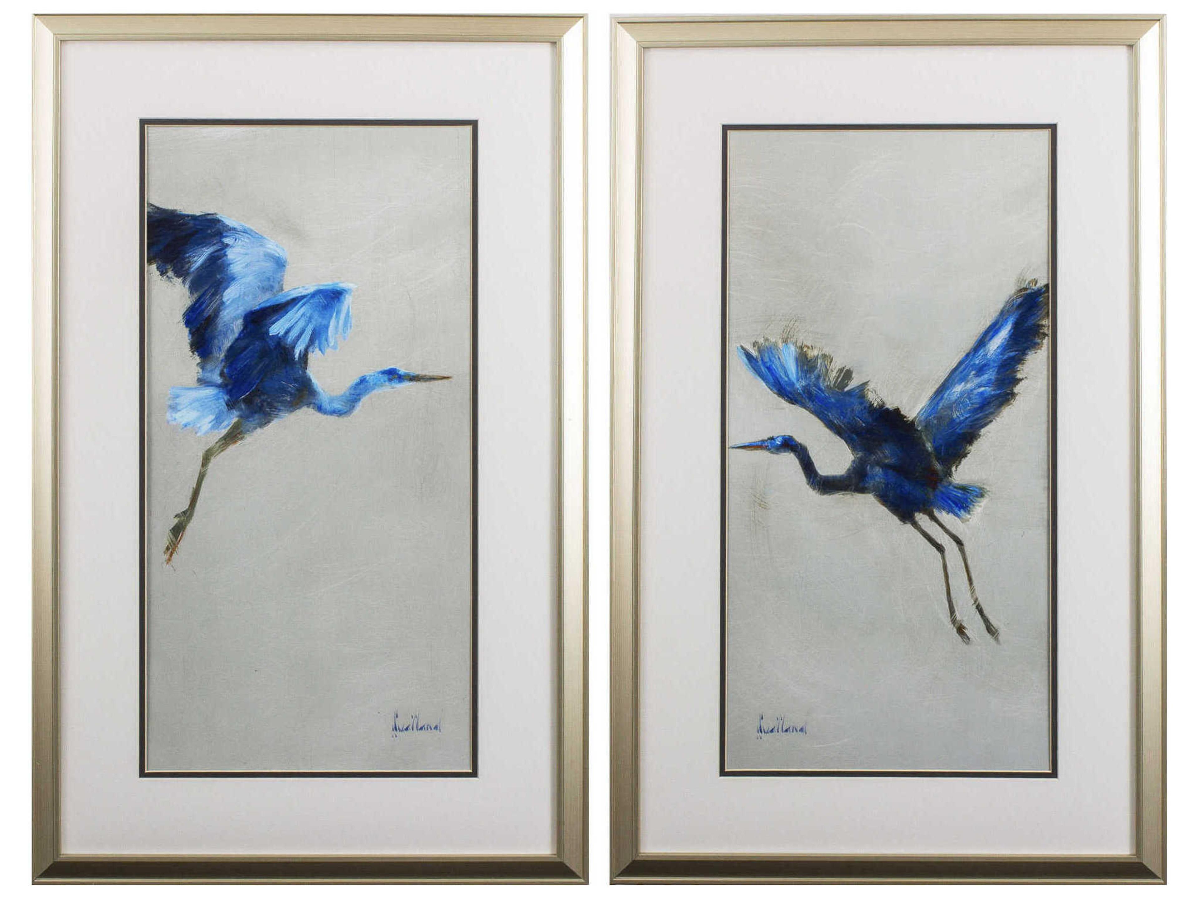 Florals Blue Heron Wall Art Set of 2