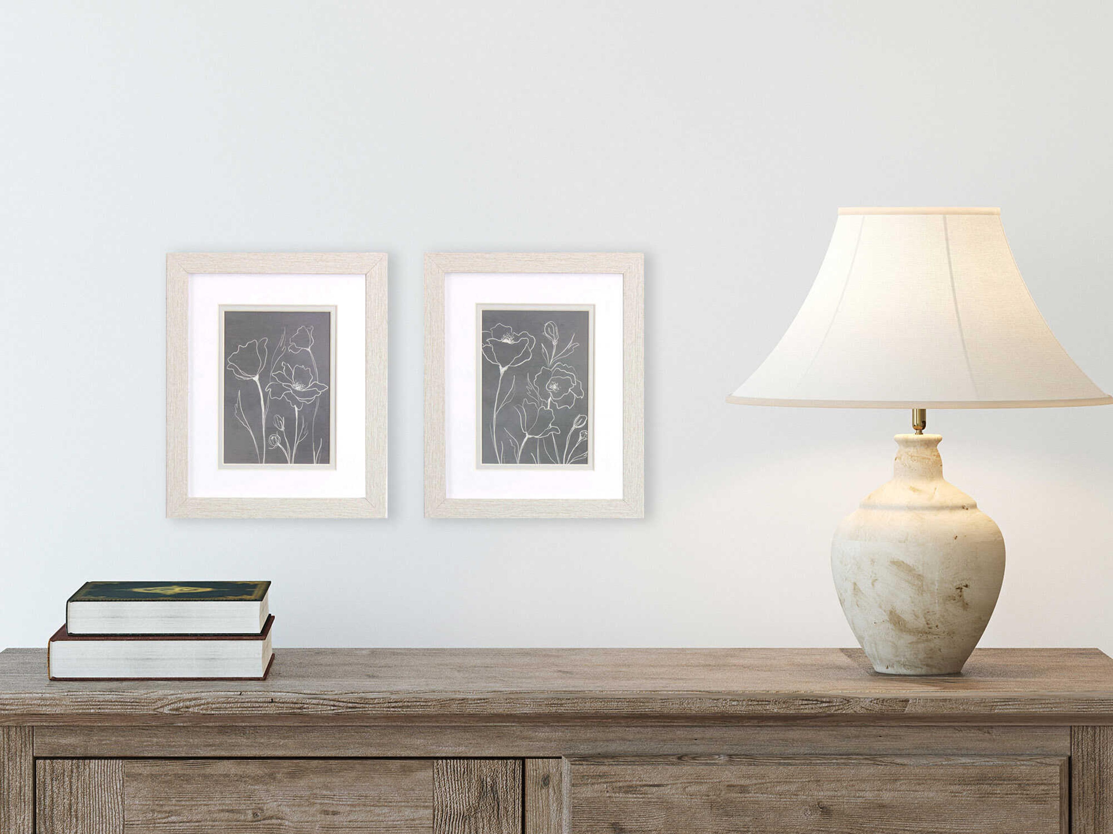 Paragon Florals Gray Poppies Sketch Wall Art Set of 2